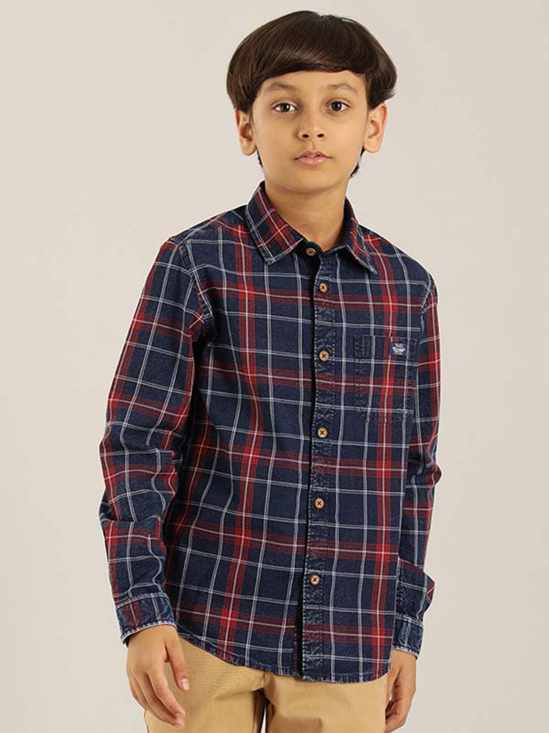 

Indian Terrain Boys Classic Tartan Checked Pure Cotton Casual Shirt, Red