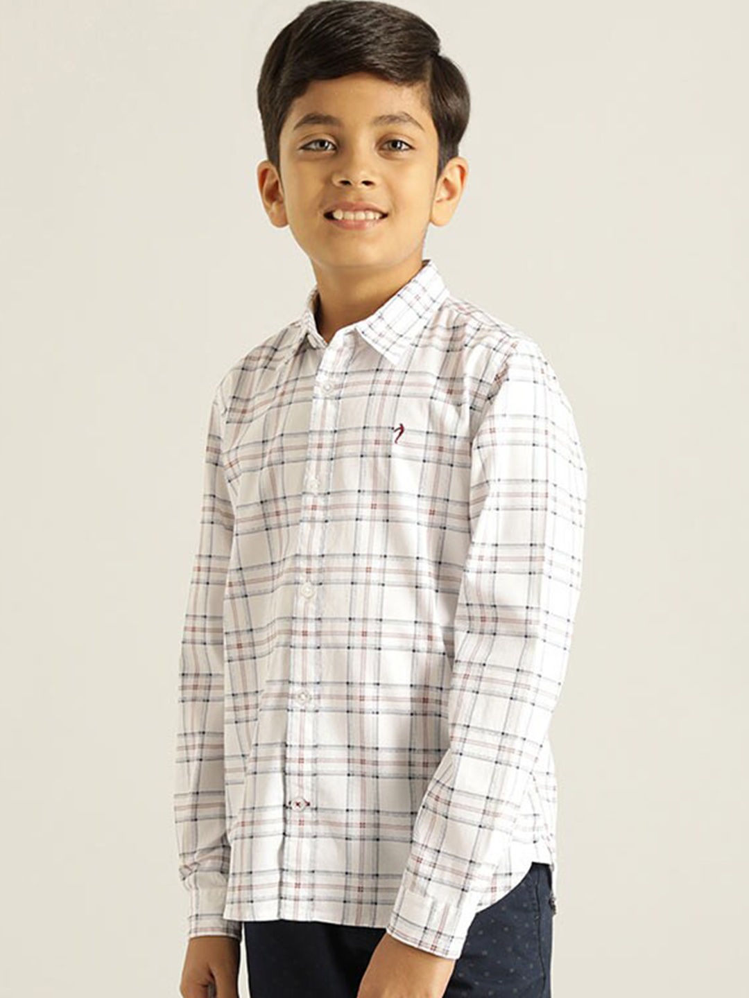 

Indian Terrain Boys Classic Checked Pure Cotton Casual Shirt, White