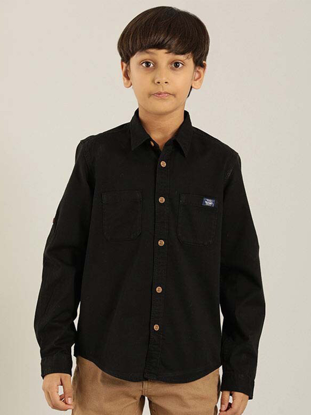 

Indian Terrain Boys Classic Fit Pure Cotton Casual Shirt, Black