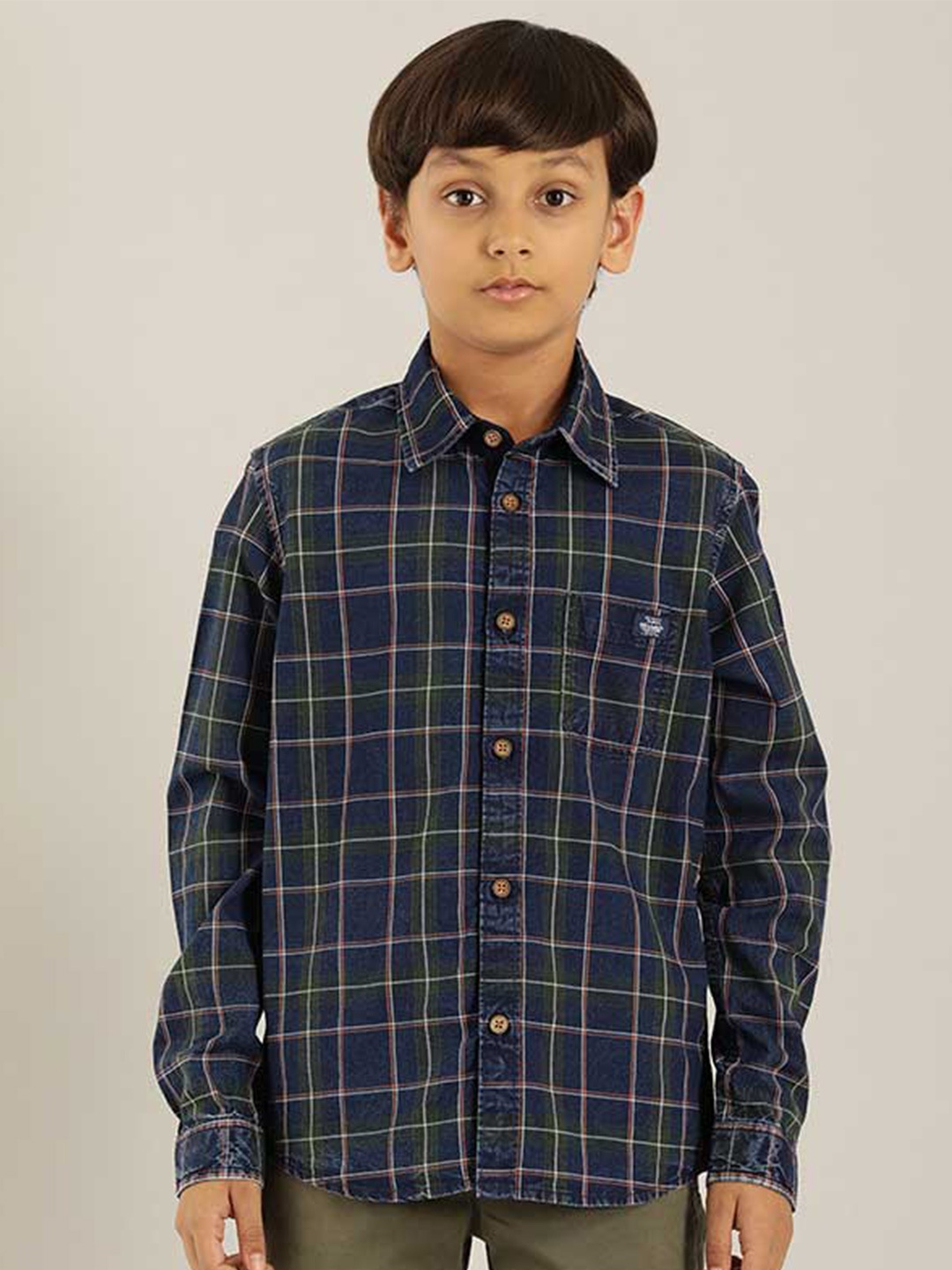 

Indian Terrain Boys Classic Fit Tartan Checked Pure Cotton Casual Shirt, Green