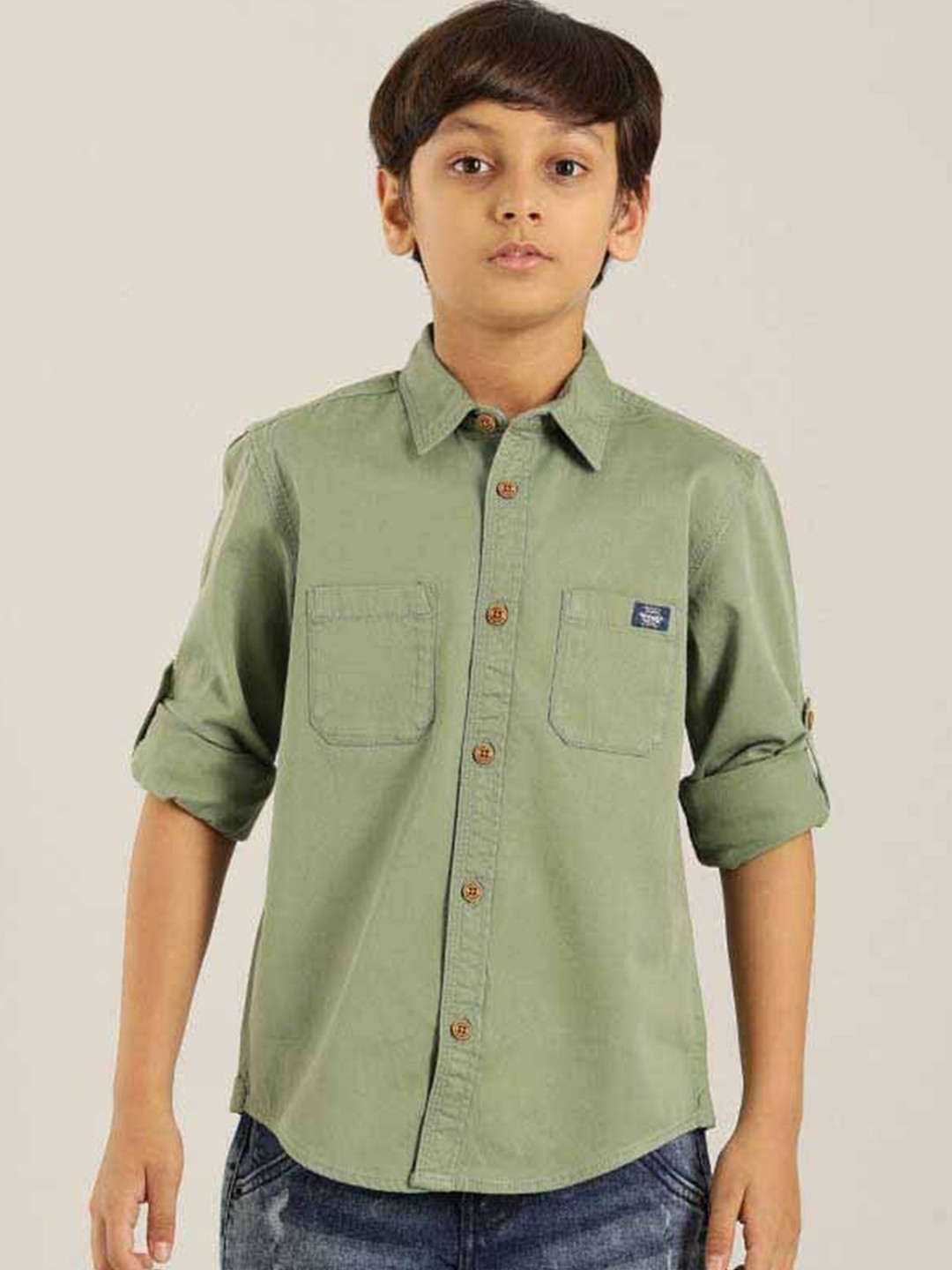 

Indian Terrain Boys Classic Fit Pure Cotton Casual Shirt, Green