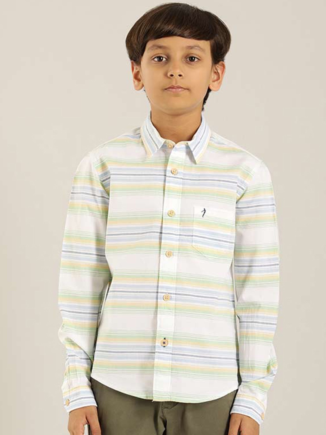 

Indian Terrain Boys Classic Fit Horizontal Striped Pure Cotton Casual Shirt, Green