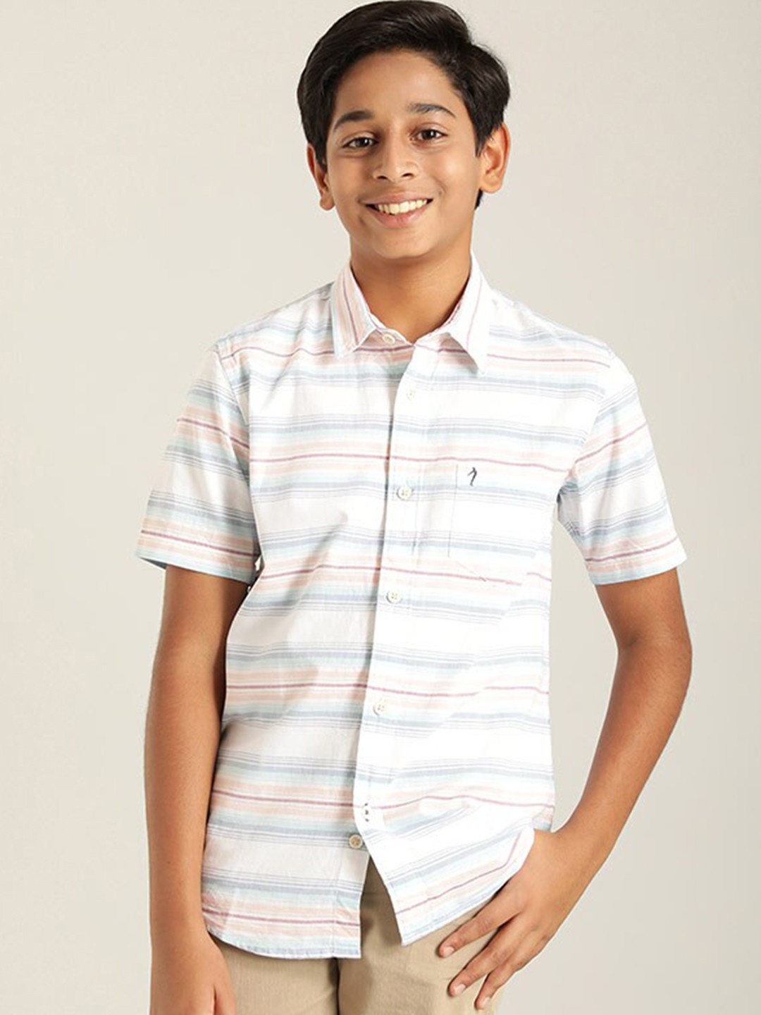 

Indian Terrain Boys Classic Fit Horizontal Striped Pure Cotton Casual Shirt, Blue