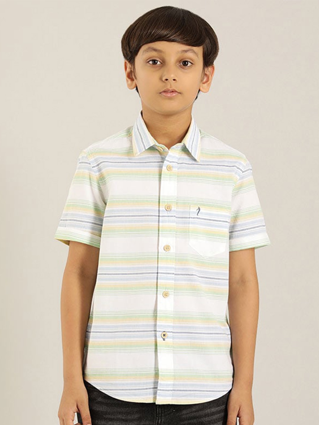 

Indian Terrain Boys Classic Fit Horizontal Striped Pure Cotton Casual Shirt, Green