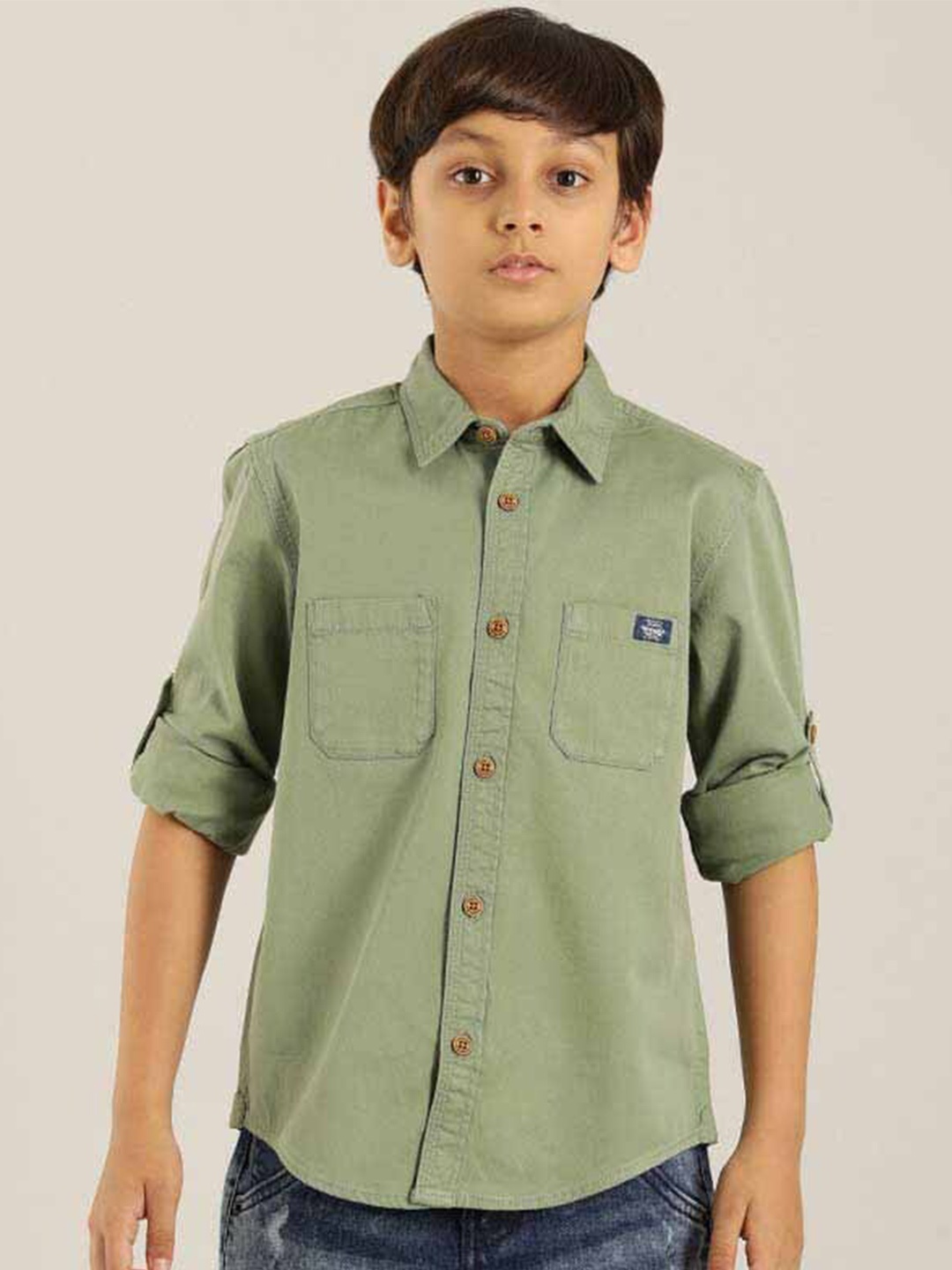 

Indian Terrain Boys Classic Pure Cotton Casual Shirt, Green