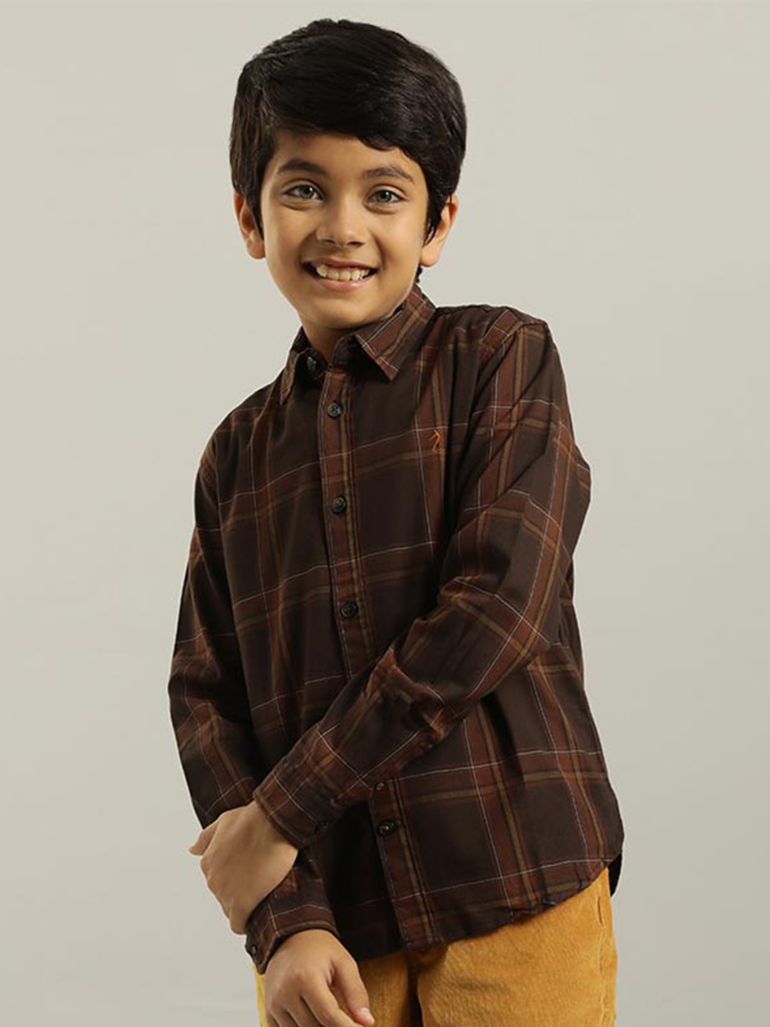 

Indian Terrain Boys Classic Checked Pure Cotton Casual Shirt, Brown