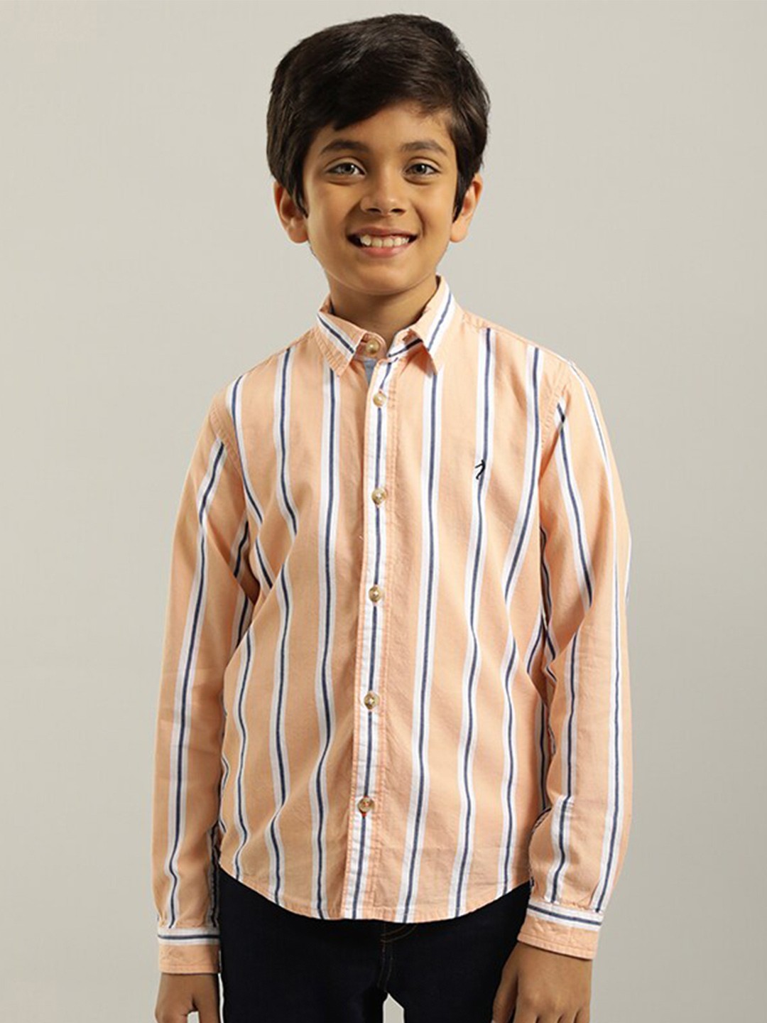 

Indian Terrain Boys Classic Striped Pure Cotton Casual Shirt, Coral