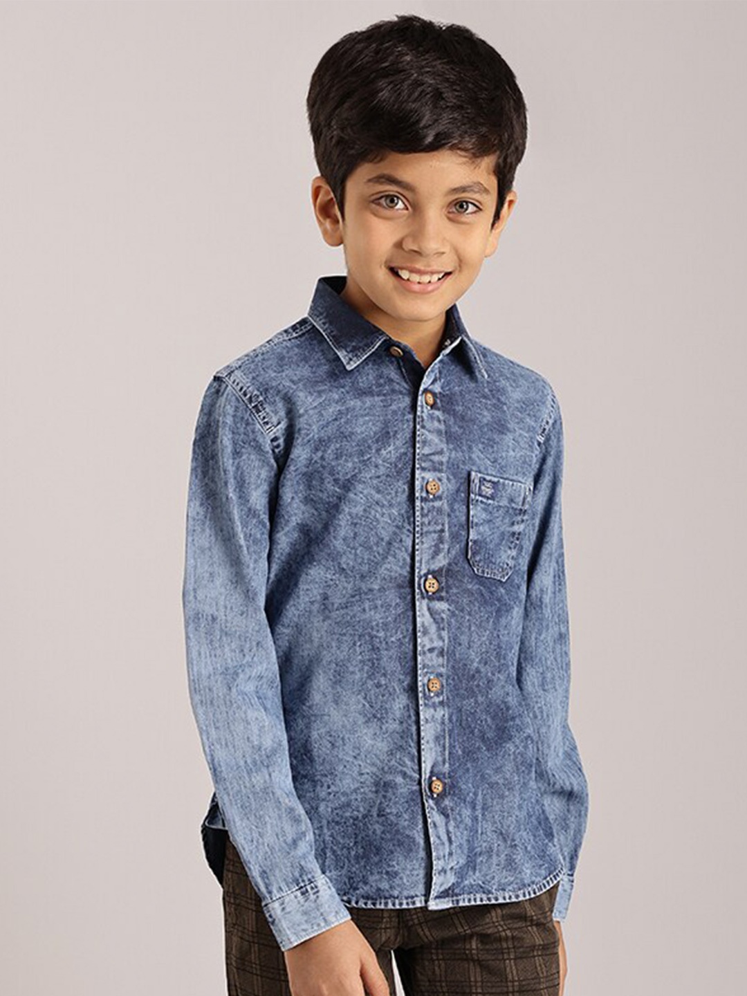 

Indian Terrain Boys Classic Faded Pure Cotton Casual Shirt, Blue