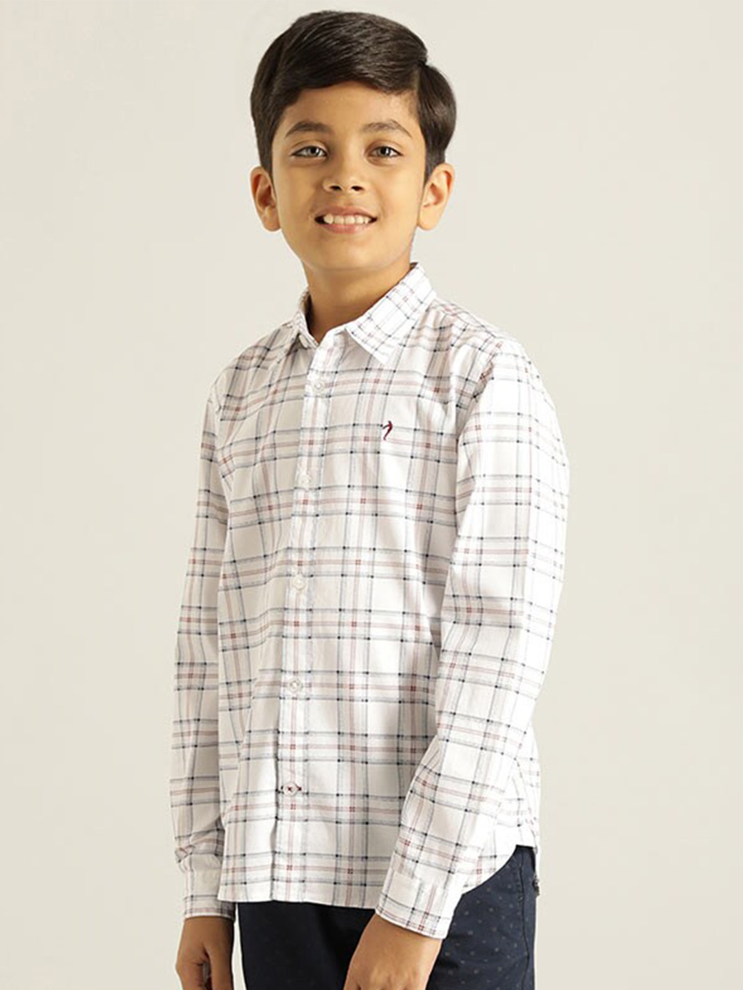 

Indian Terrain Boys Classic Checked Pure Cotton Casual Shirt, White