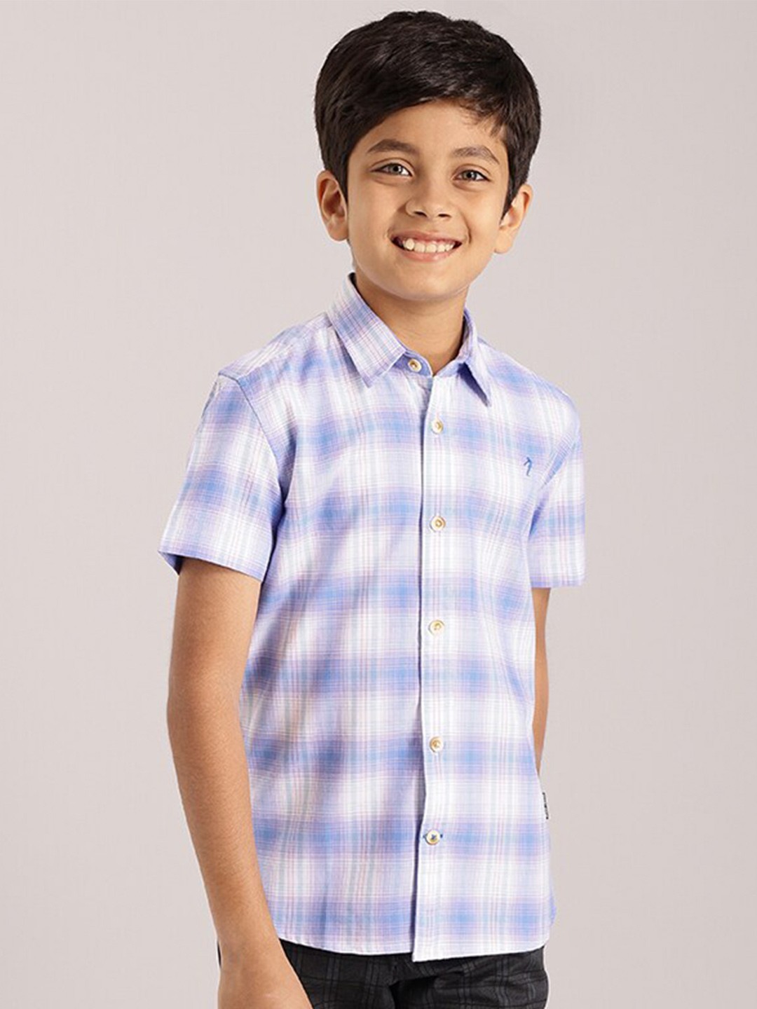 

Indian Terrain Boys Classic Opaque Checked Pure Cotton Casual Shirt, Blue