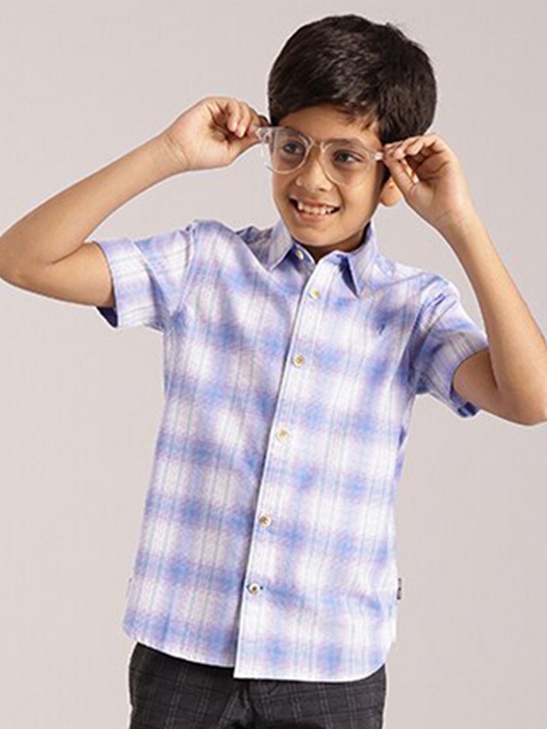 

Indian Terrain Boys Classic Opaque Checked Pure Cotton Casual Shirt, Blue