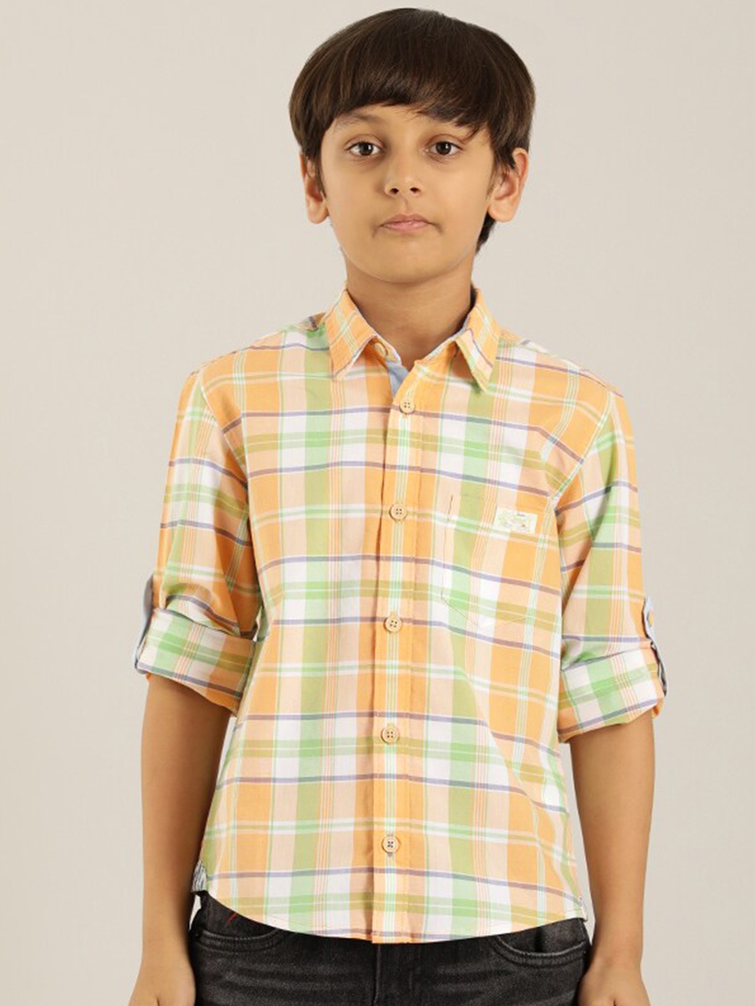 

Indian Terrain Boys Classic Checked Pure Cotton Casual Shirt, Orange