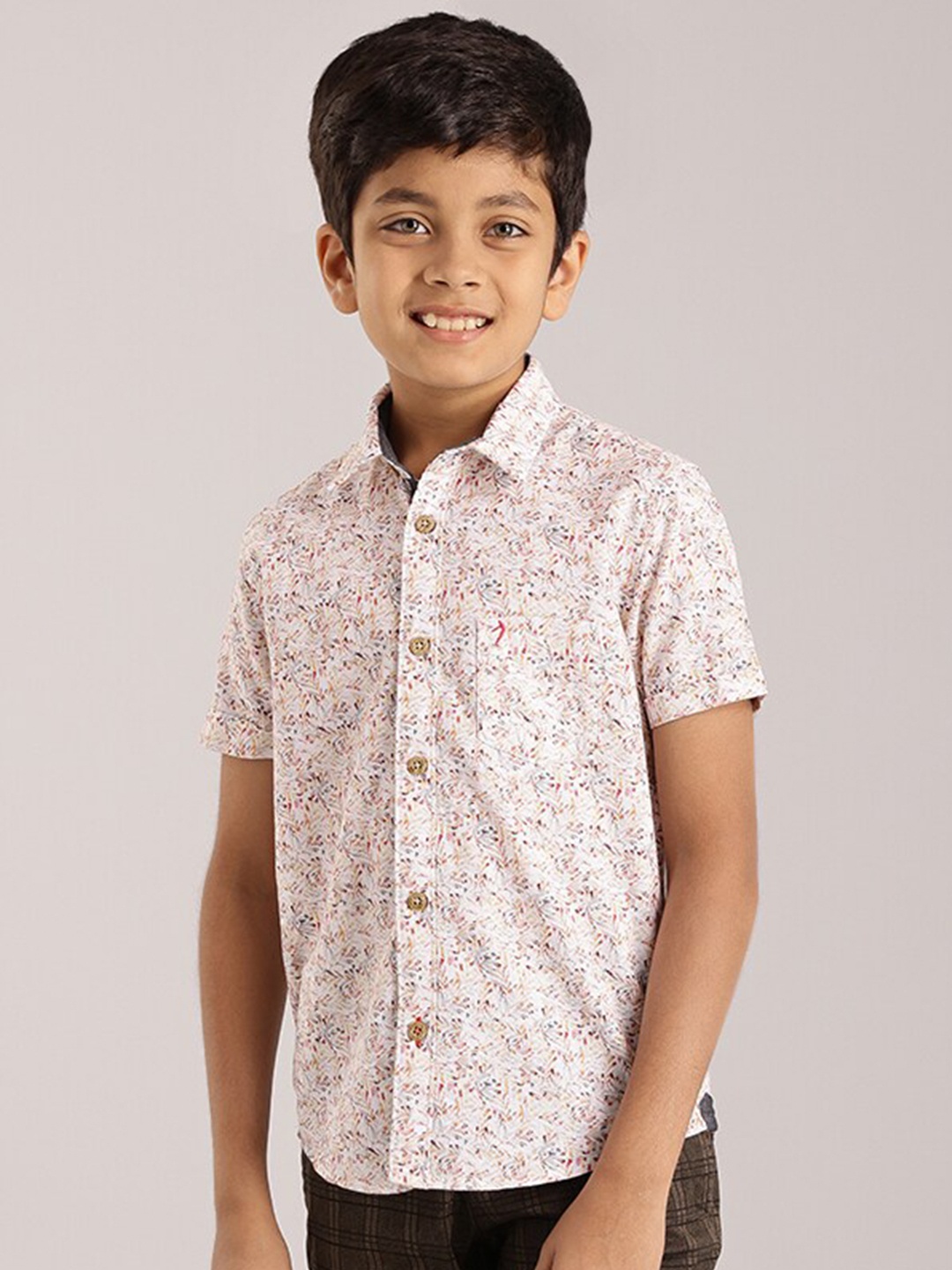 

Indian Terrain Boys Classic Fit Floral Printed Casual Pure Cotton Shirt, White