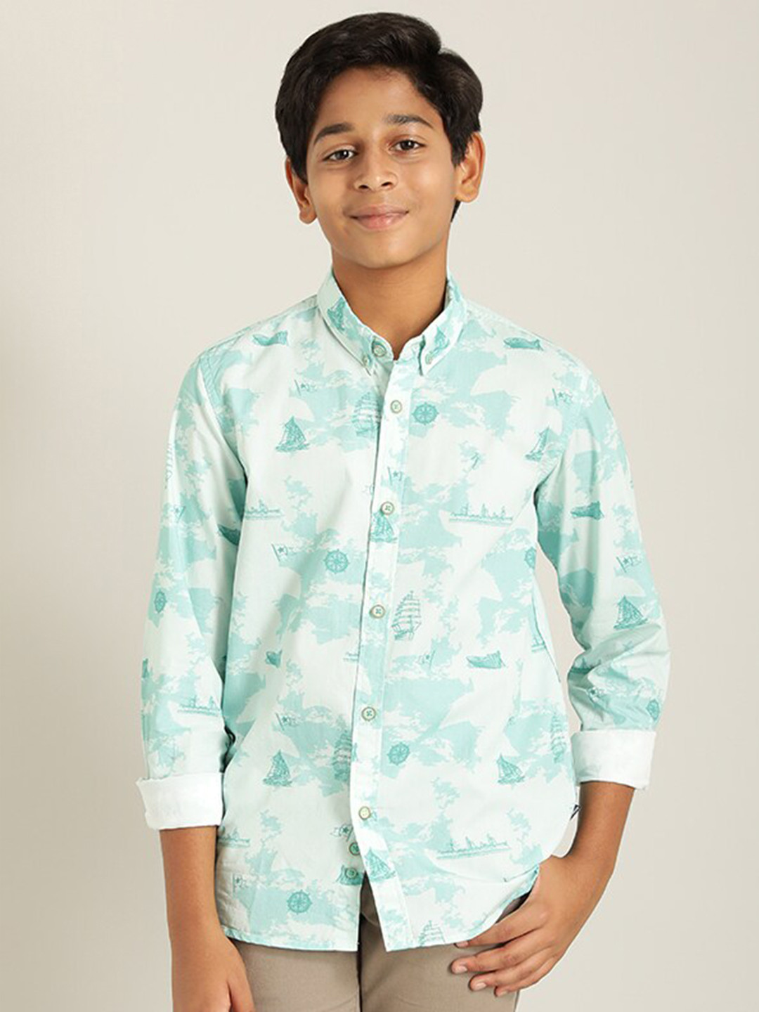 

Indian Terrain Boys Classic Nautical Printed Pure Cotton Casual Shirt, Blue