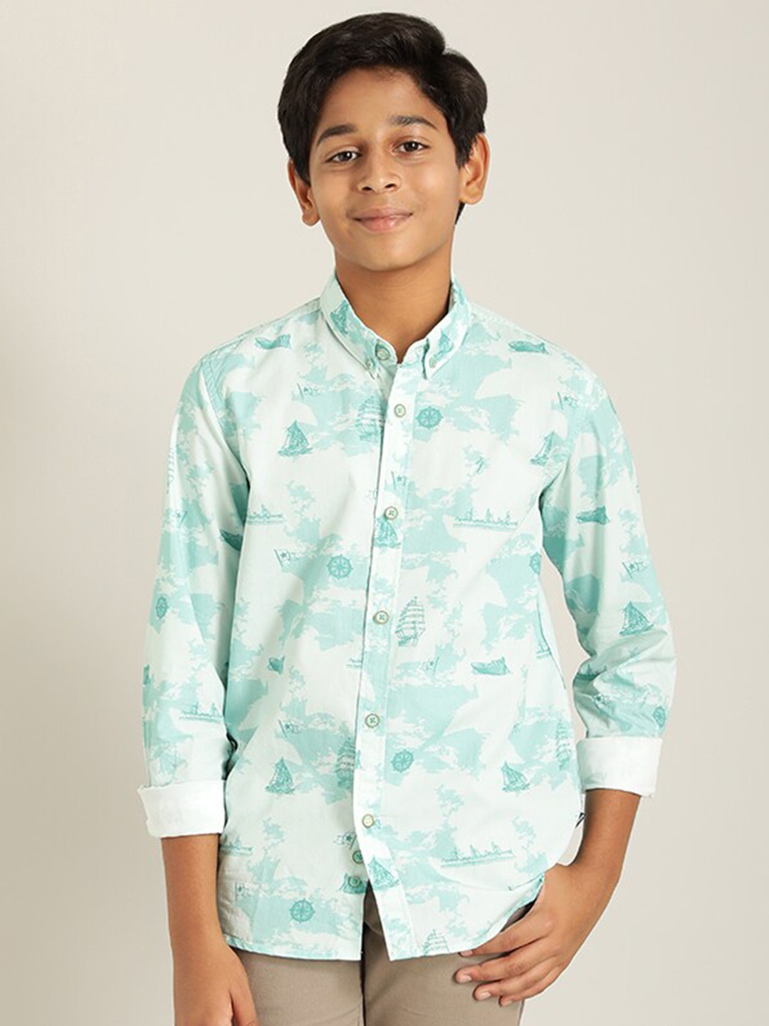 

Indian Terrain Boys Classic Nautical Printed Pure Cotton Casual Shirt, Blue