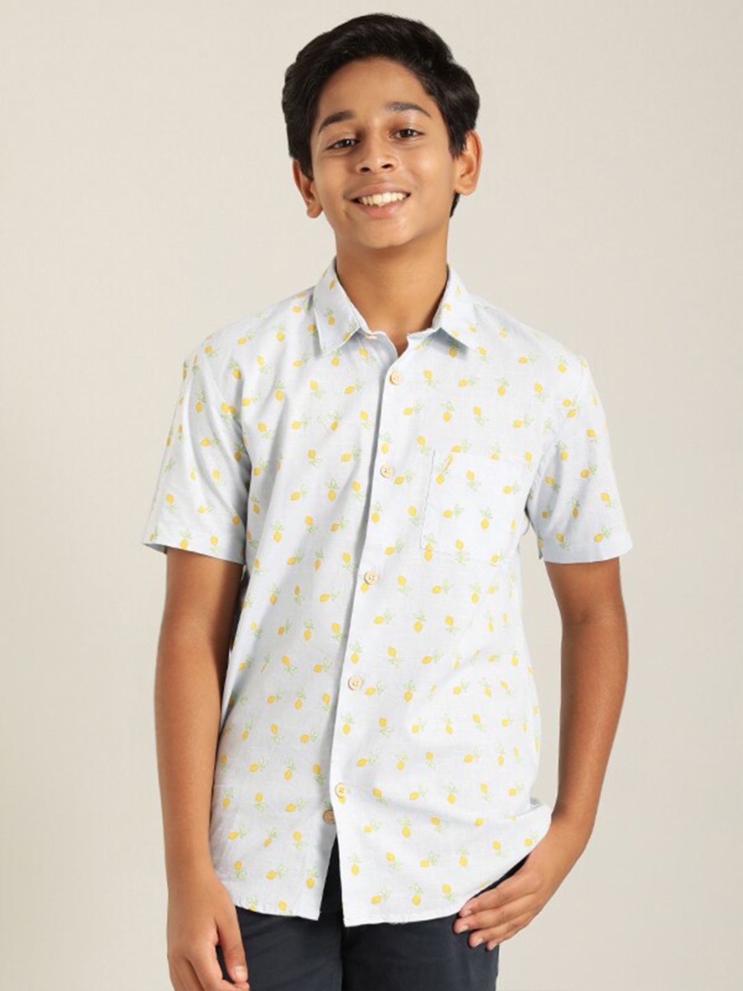 

Indian Terrain Boys Classic Floral Printed Pure Cotton Casual Shirt, Blue