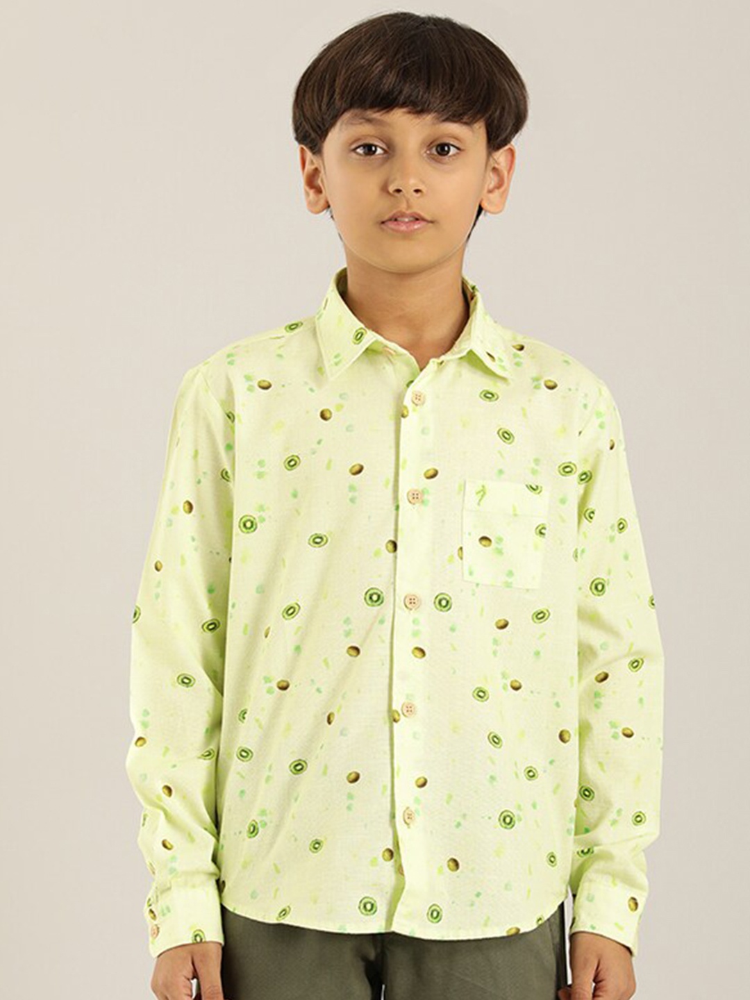 

Indian Terrain Boys Classic Fit Conversational Printed Casual Pure Cotton Shirt, Yellow