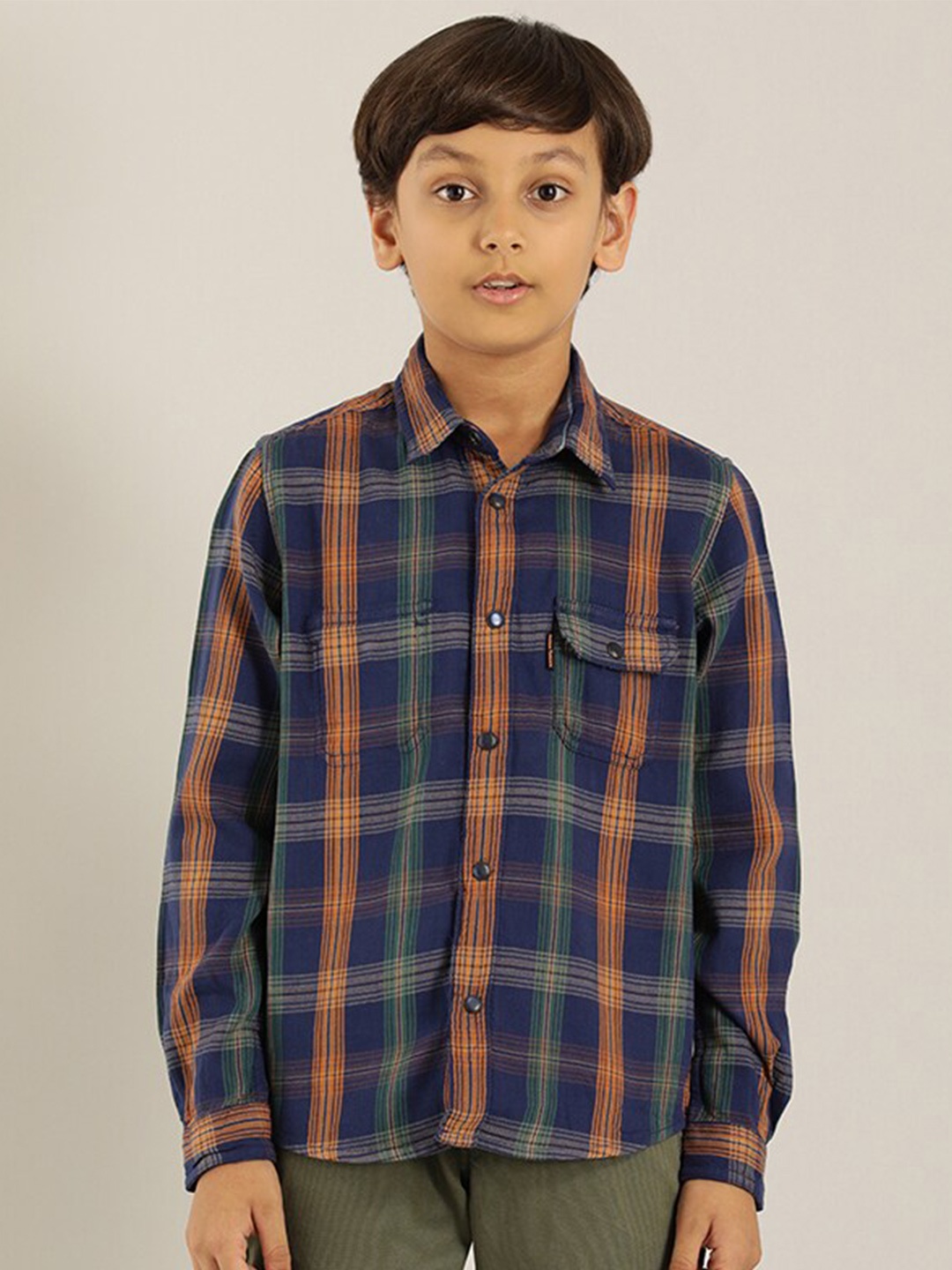 

Indian Terrain Boys Classic Fit Tartan Checked Casual Pure Cotton Shirt, Blue