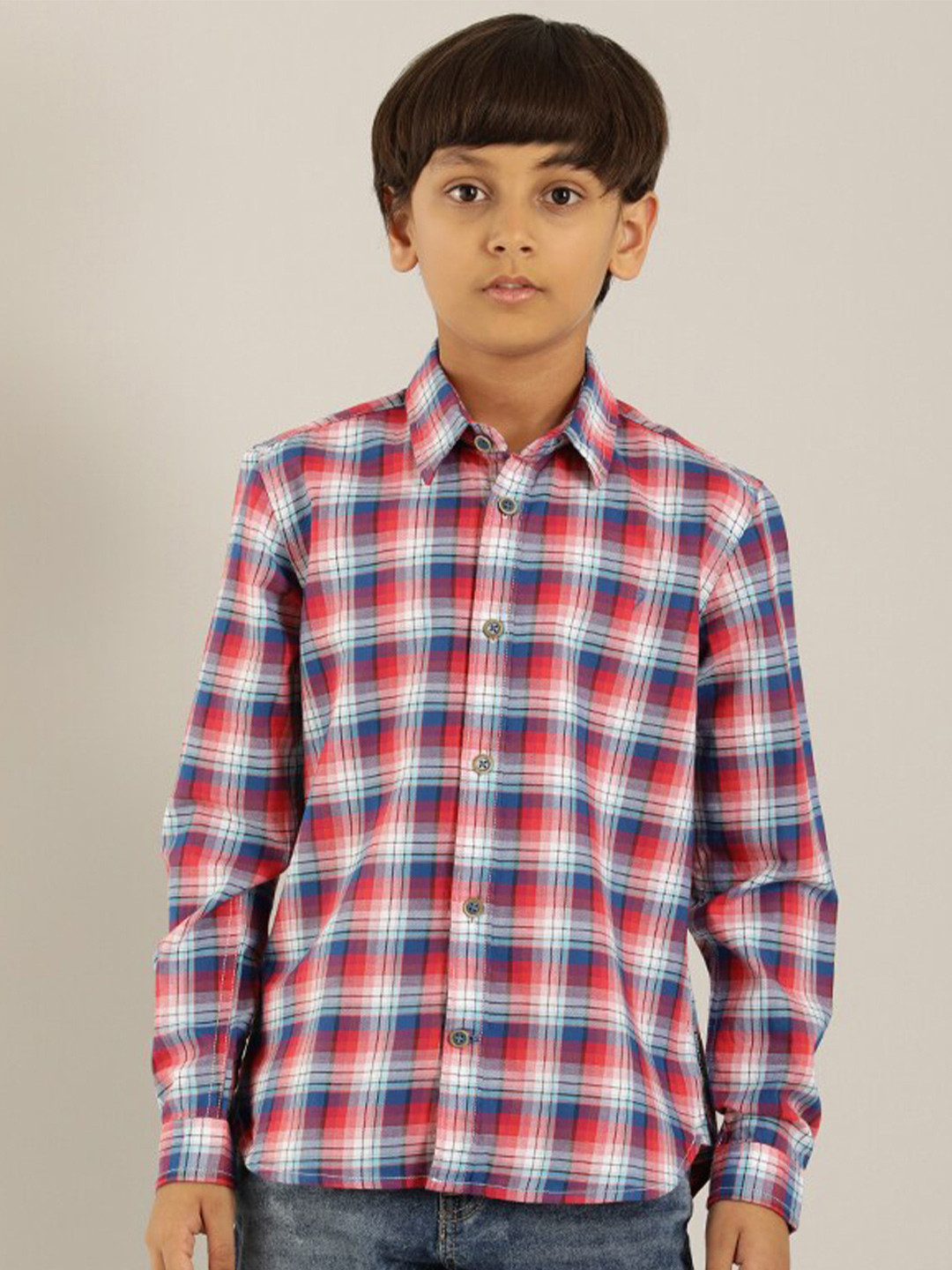 

Indian Terrain Boys Classic Fit Tartan Checked Casual Pure Cotton Shirt, Blue
