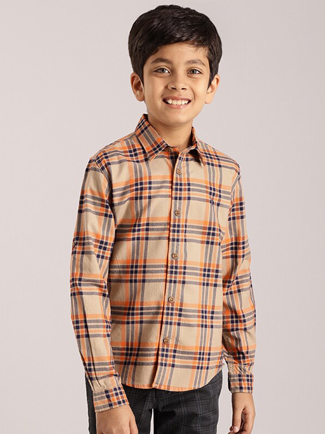 

Indian Terrain Boys Classic Tartan Checked Pure Cotton Casual Shirt, Beige