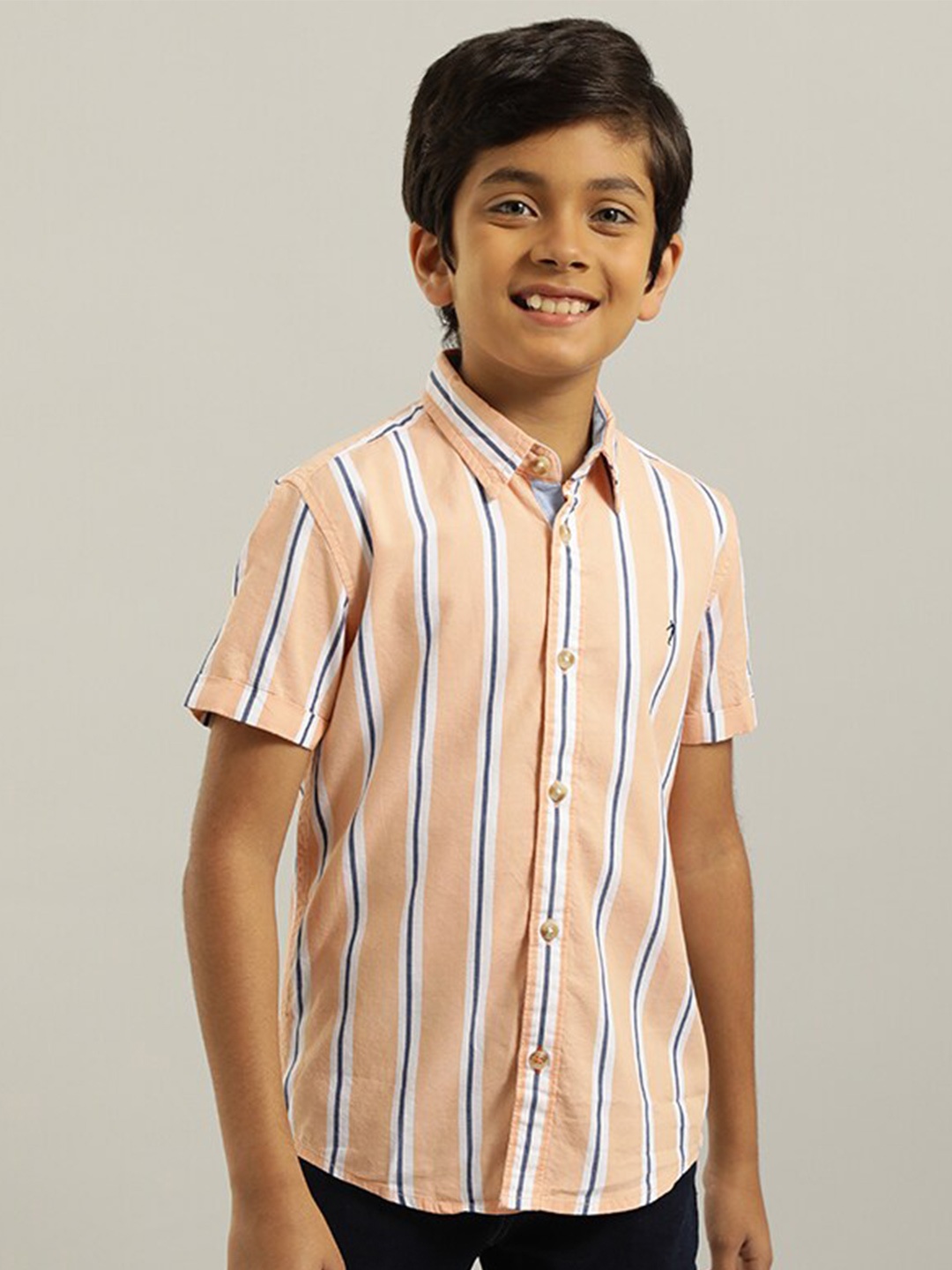 

Indian Terrain Boys Classic Striped Pure Cotton Casual Shirt, Peach