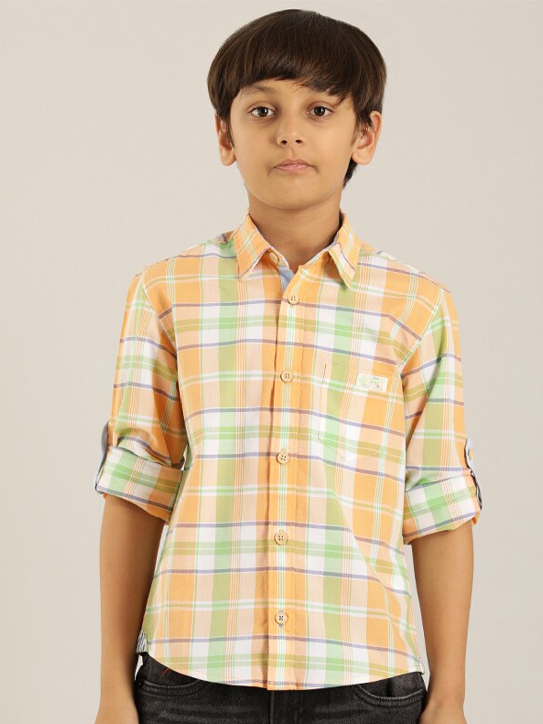 

Indian Terrain Boys Tartan Checked Opaque Pure Cotton Casual Shirt, Orange