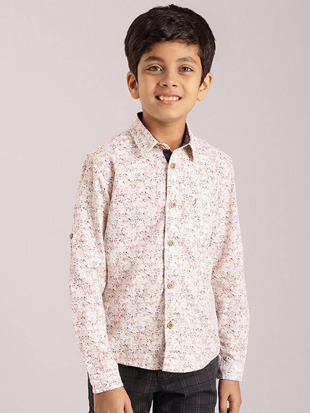 

Indian Terrain Boys Classic Micro Ditsy Printed Pure Cotton Casual Shirt, White