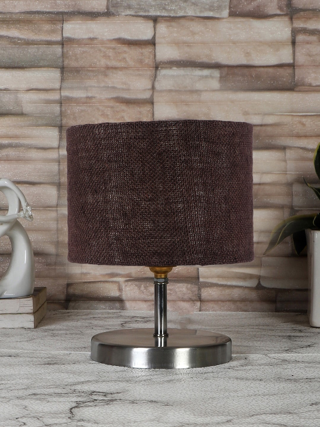 

Devansh Brown Textured Steel Table Lamp With Jute Shade