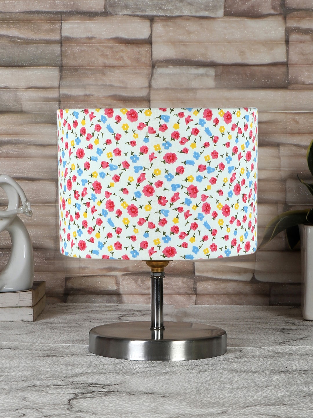 

Devansh White & Pink Steel Table Lamp With Floral Printed Cotton Shade