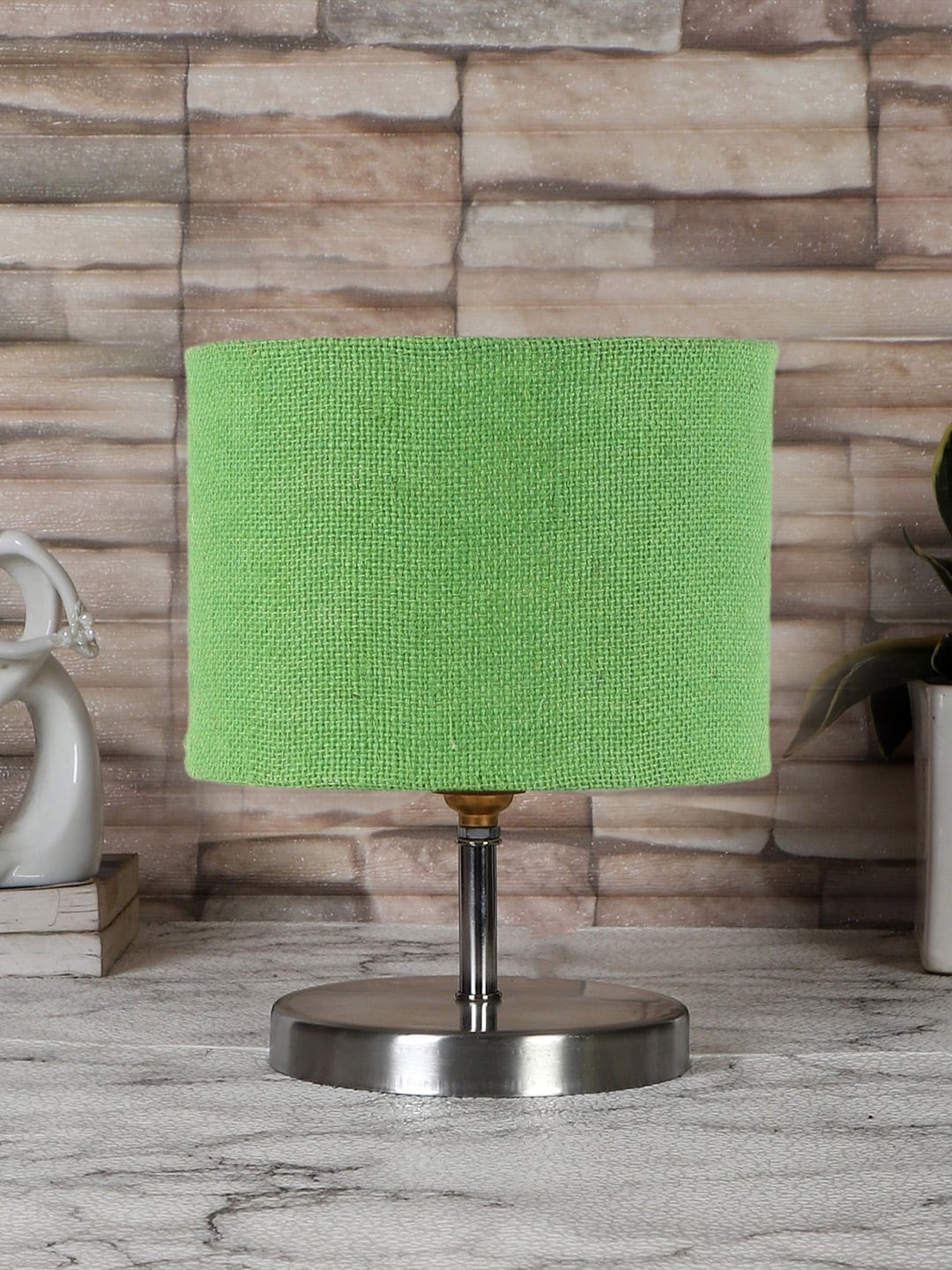 

Devansh Green Textured Steel Table Lamp With Jute Shade