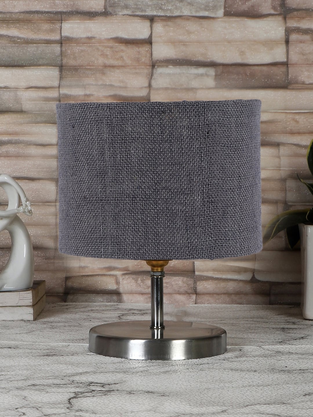 

Devansh Grey Textured Steel Table Lamp With Jute Shade