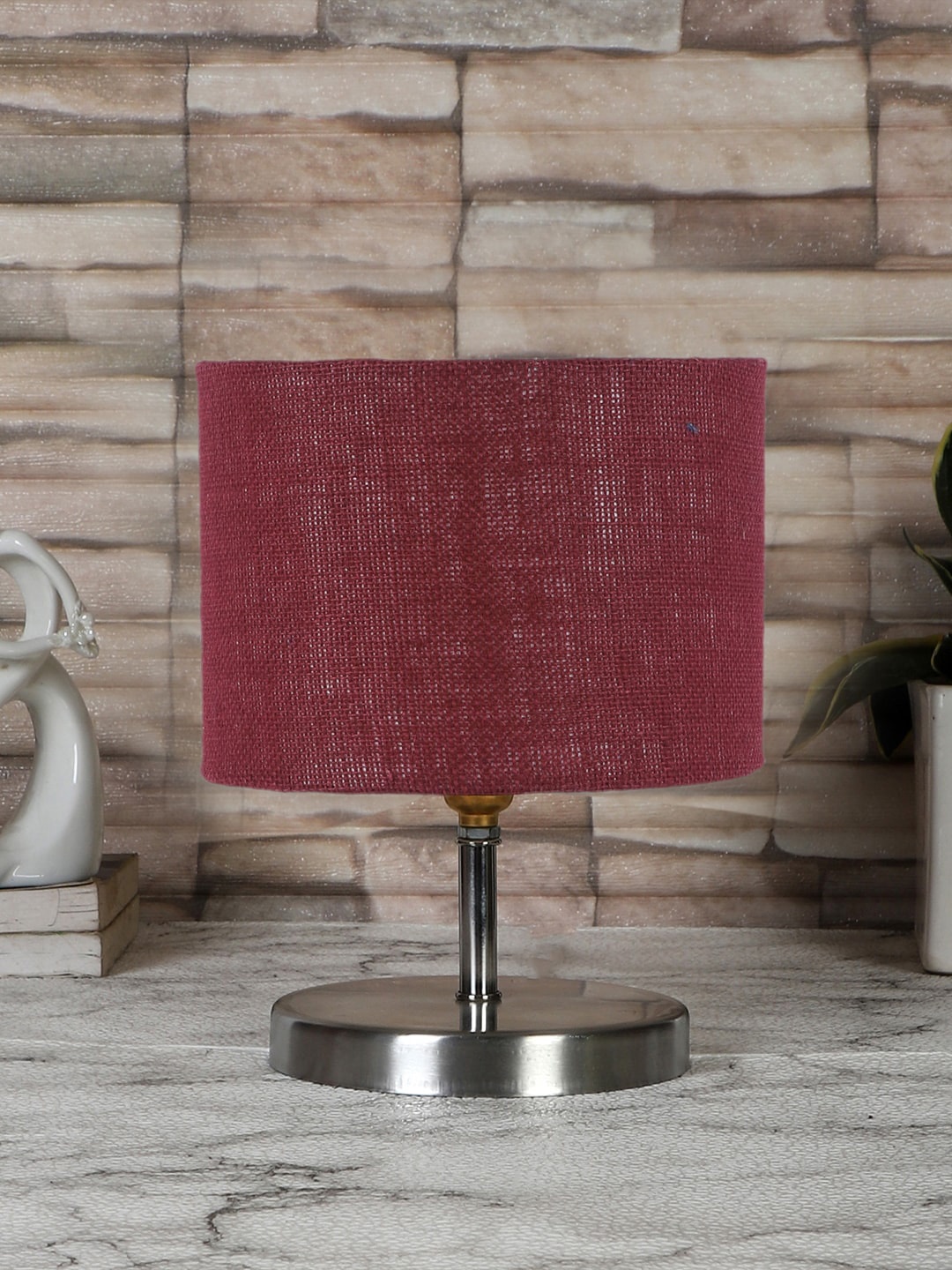 

Devansh Maroon Textured Steel Table Lamp With Jute Shade