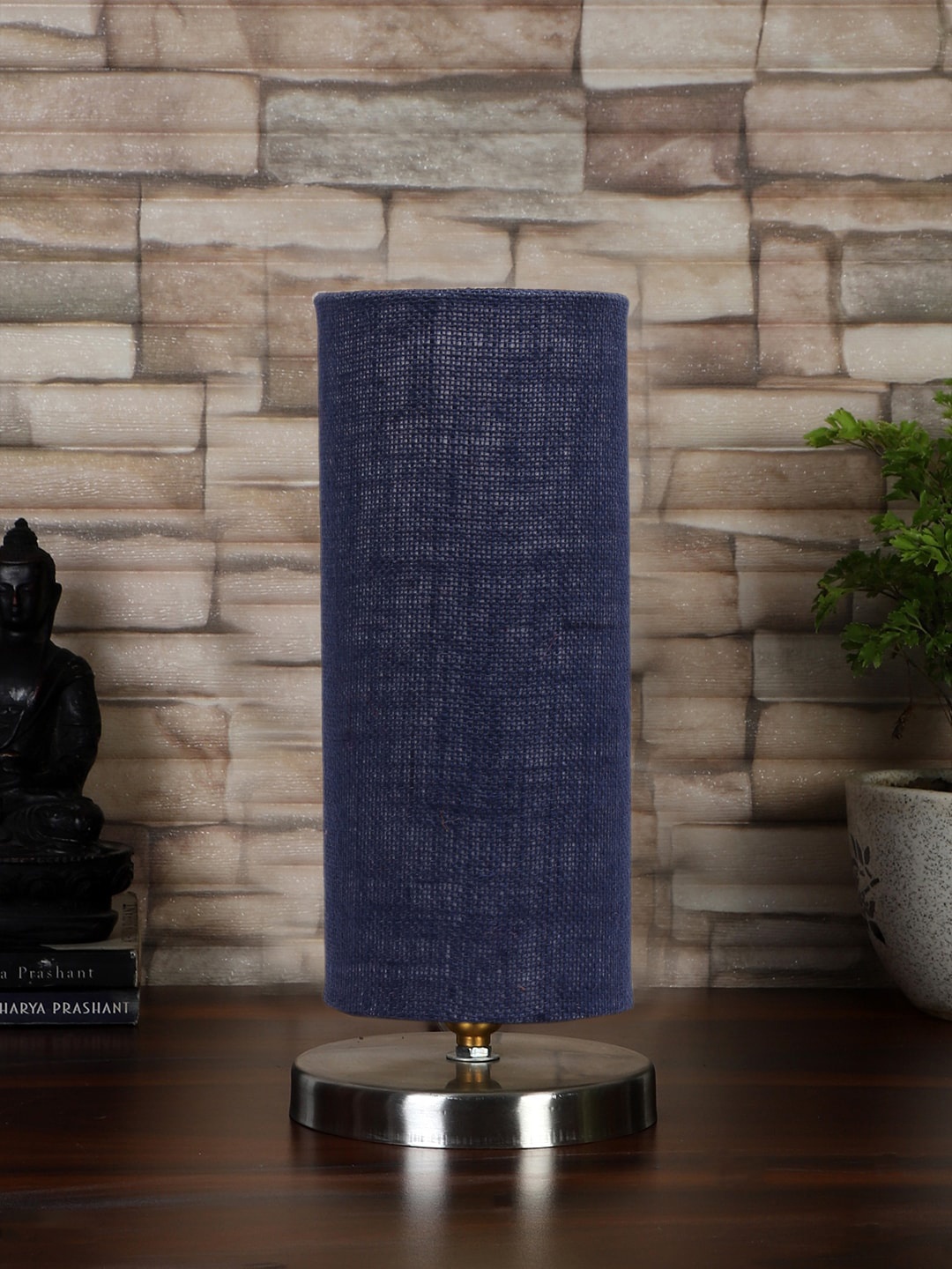 

Devansh Blue Textured Steel Table Lamp With Jute Shade