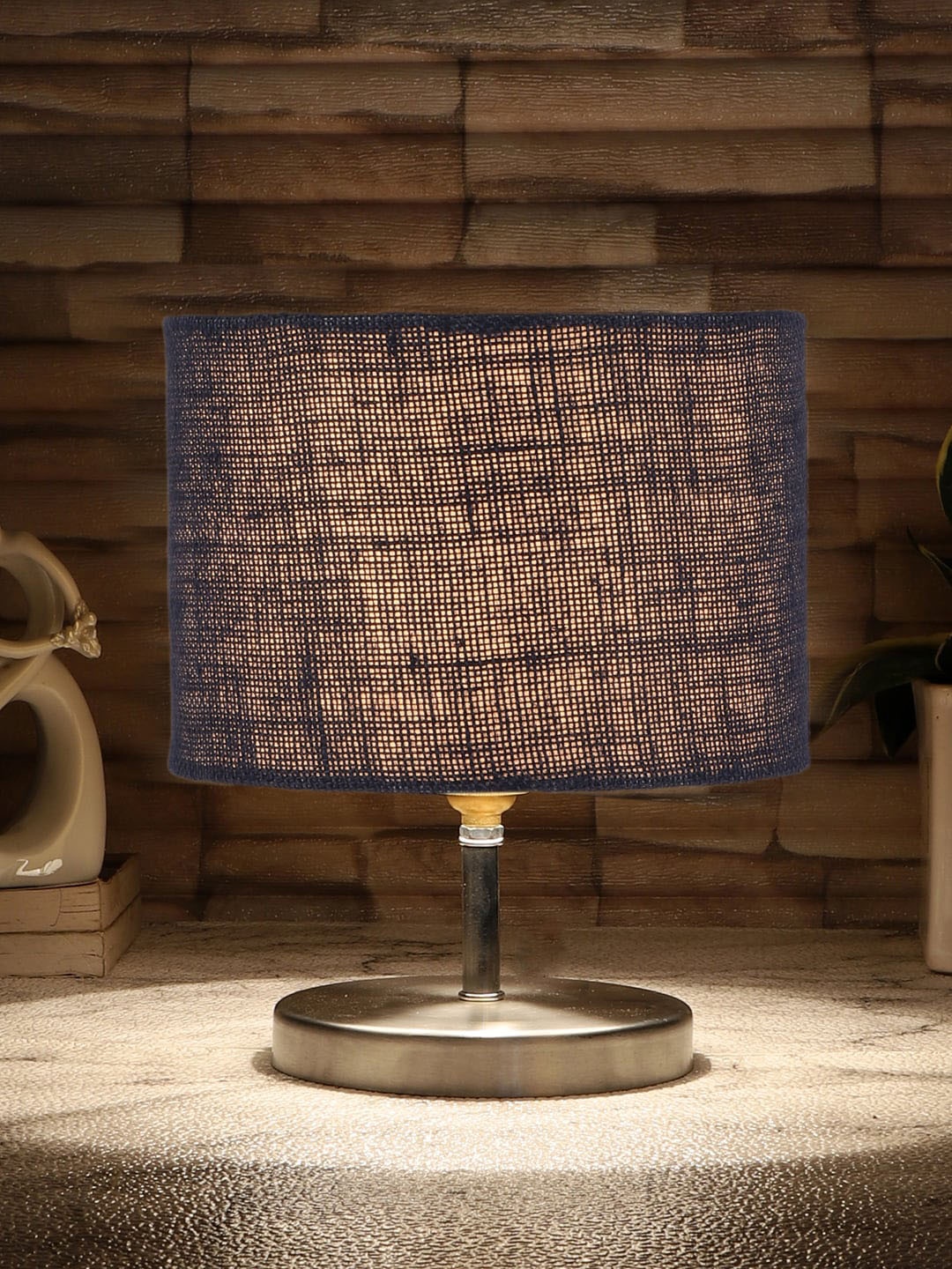 

Devansh Blue Textured Steel Table Lamp With Jute Shade