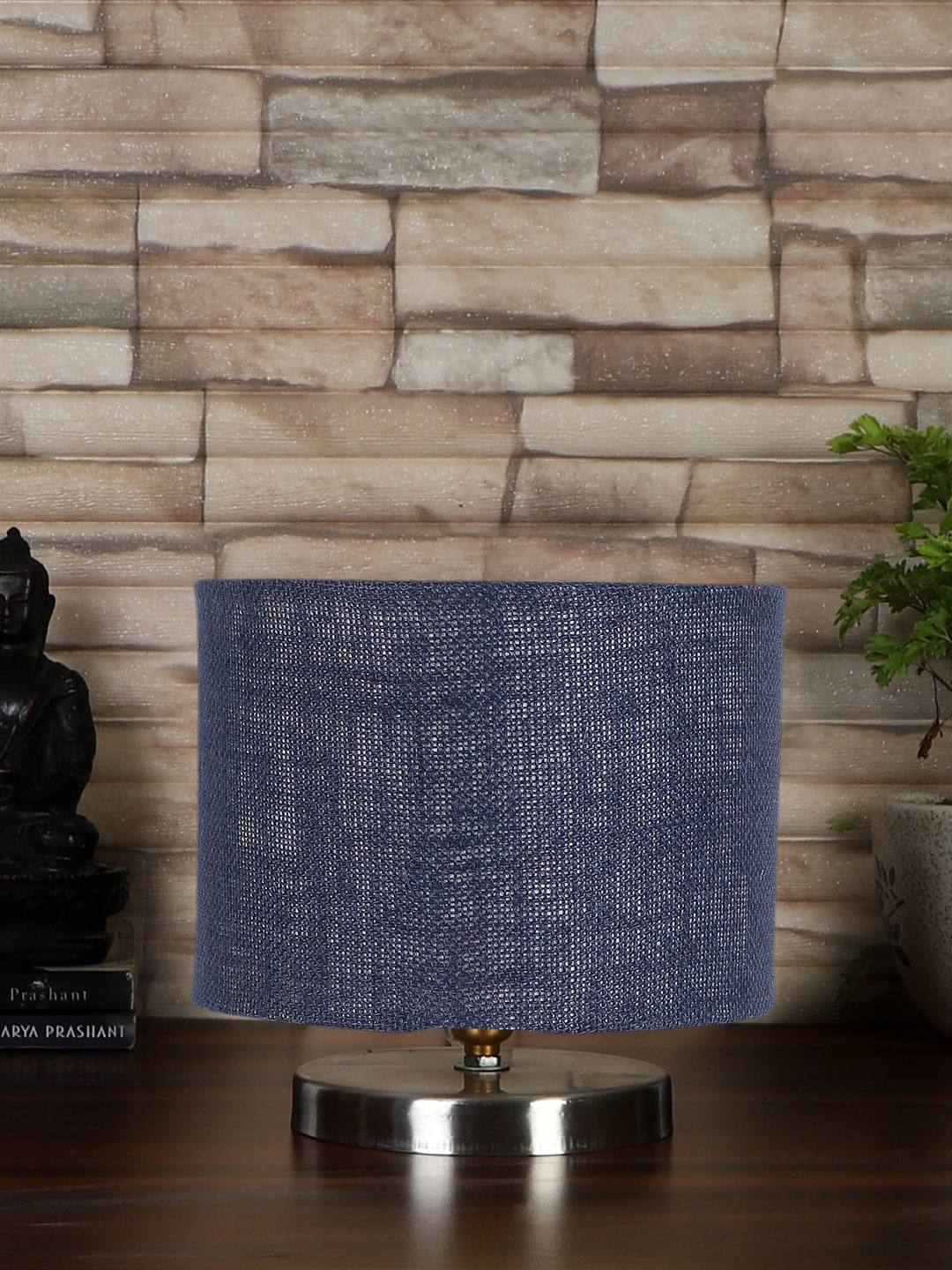 

Devansh Blue Textured Steel Table Lamp With Jute Shade