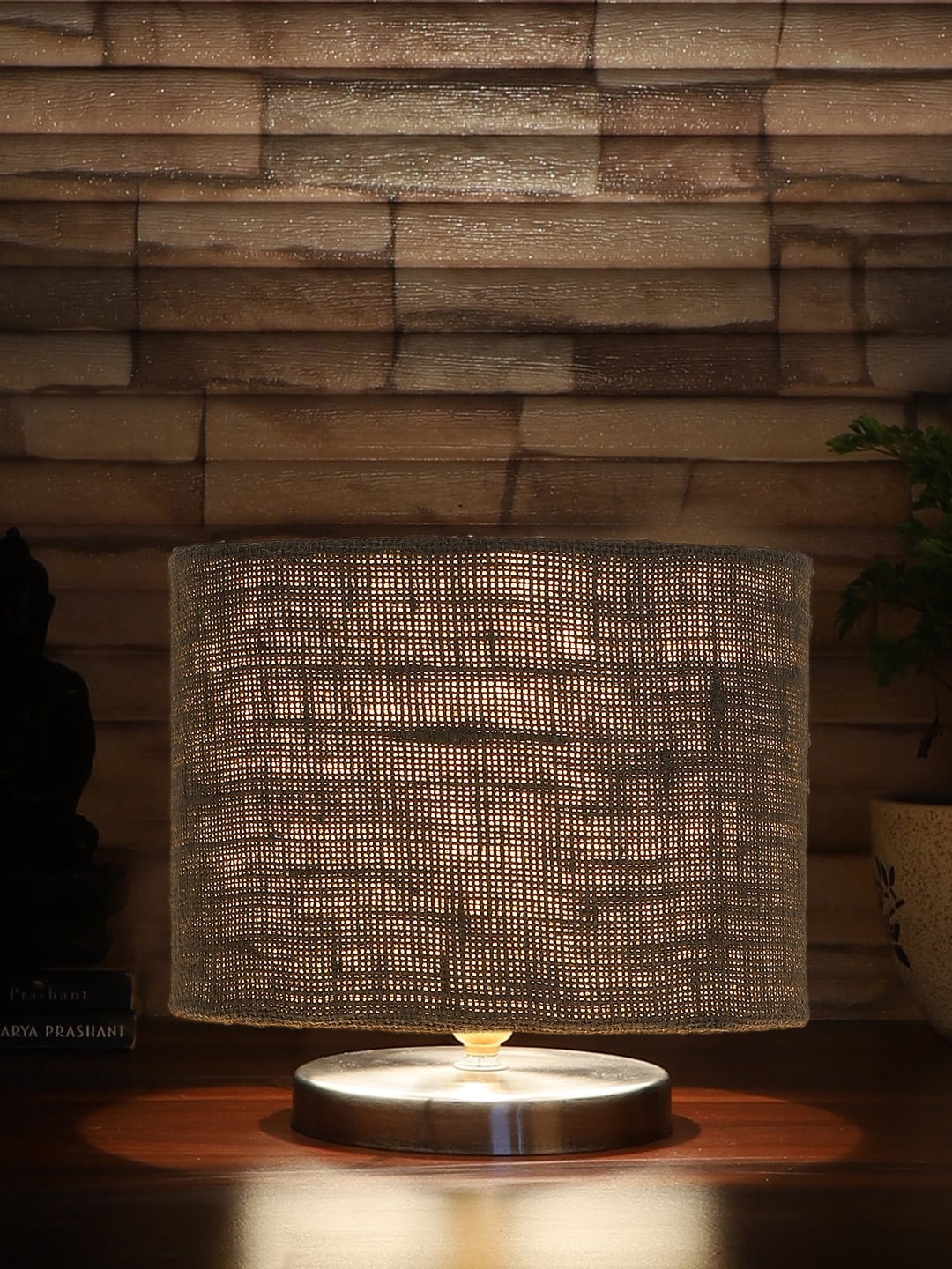 

Devansh Grey Textured Steel Table Lamp With Jute Shade