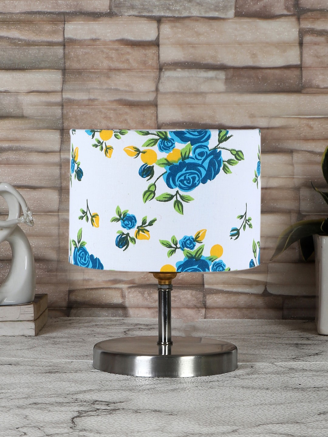 

Devansh White & Blue Steel Table Lamp With Floral Printed Cotton Shade