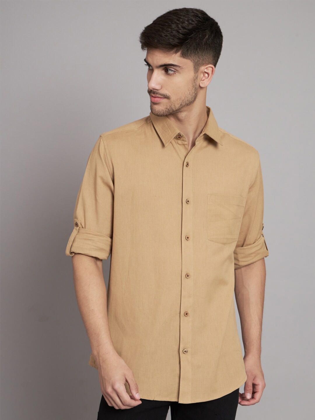 

Sutidora Spread Collar Classic Cotton Casual Shirt, Beige