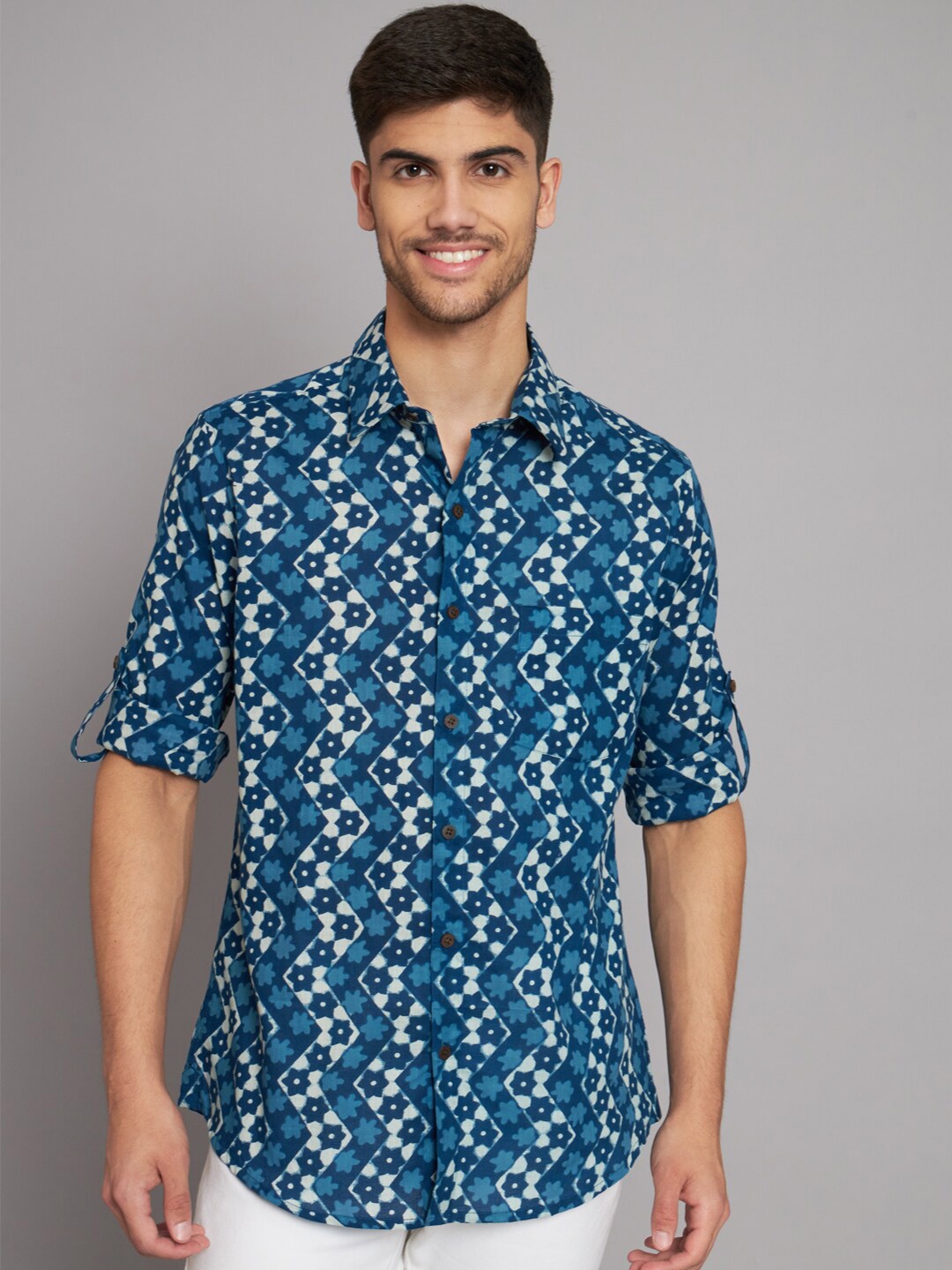 

Sutidora Floral Printed Classic Cotton Casual Shirt, Blue
