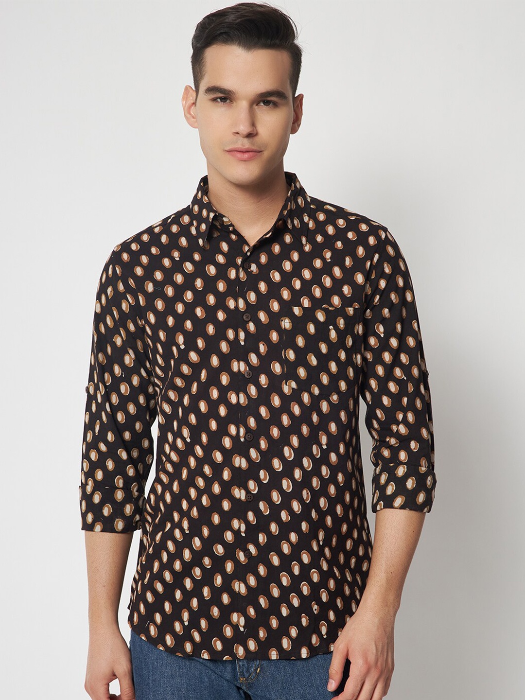 

Sutidora Abstract Printed Classic Cotton Casual Shirt, Black