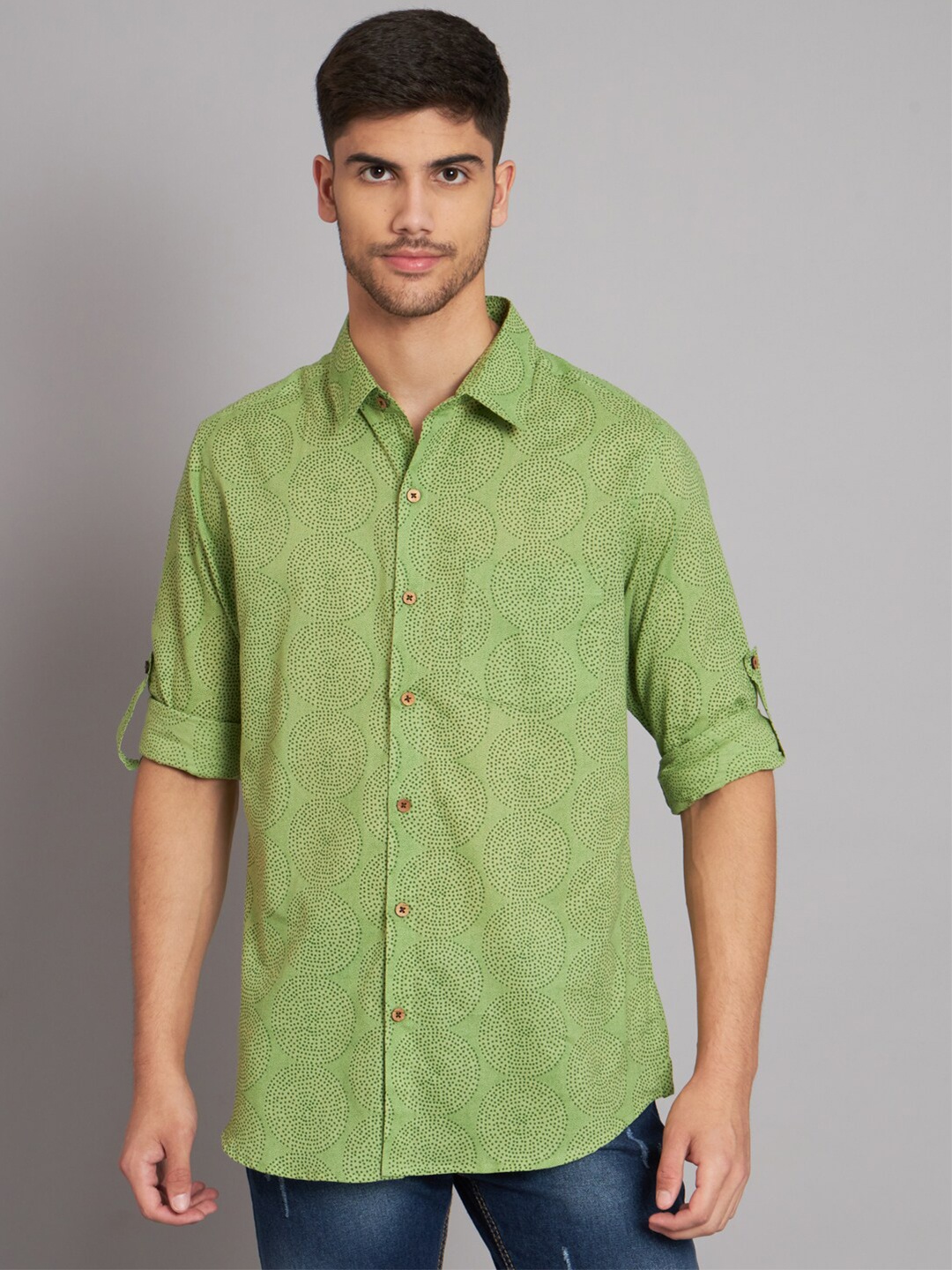 

Sutidora Micro Ditsy Printed Classic Cotton Casual Shirt, Green