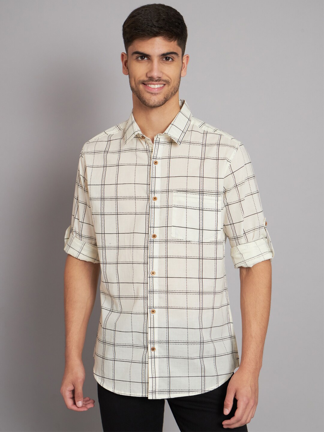 

Sutidora Tartan Checks Classic Cotton Casual Shirt, White