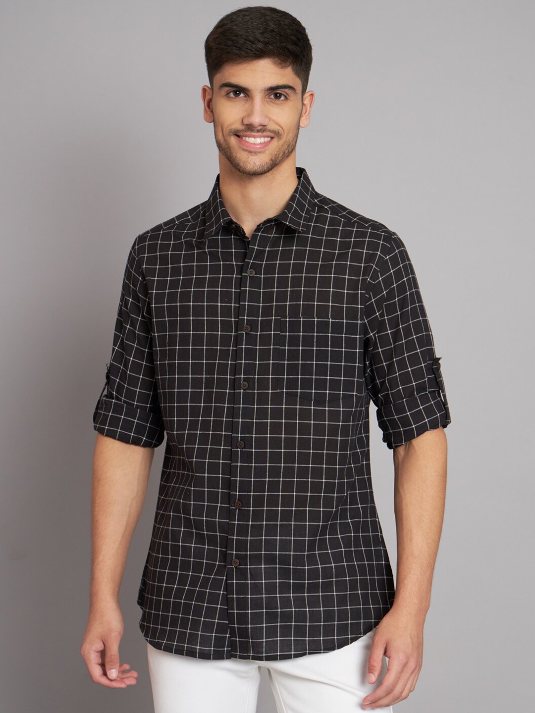 

Sutidora Grid Tattersall Checks Classic Cotton Casual Shirt, Black