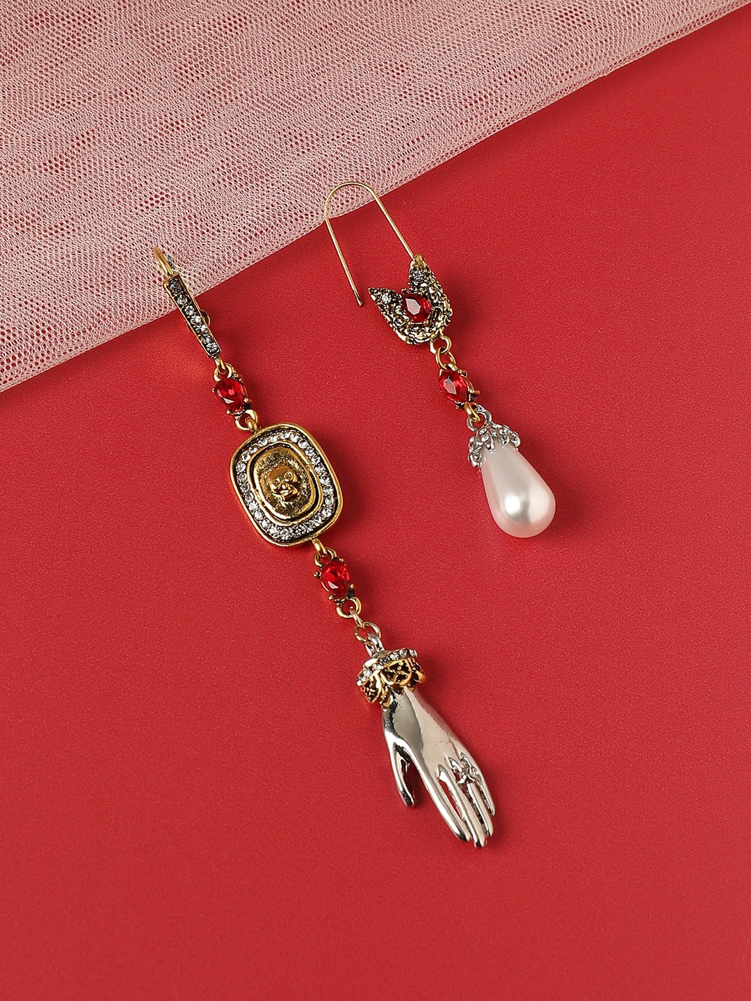 

SOHI Gold-Plated Artificial Beads Contemporary Drop Earrings