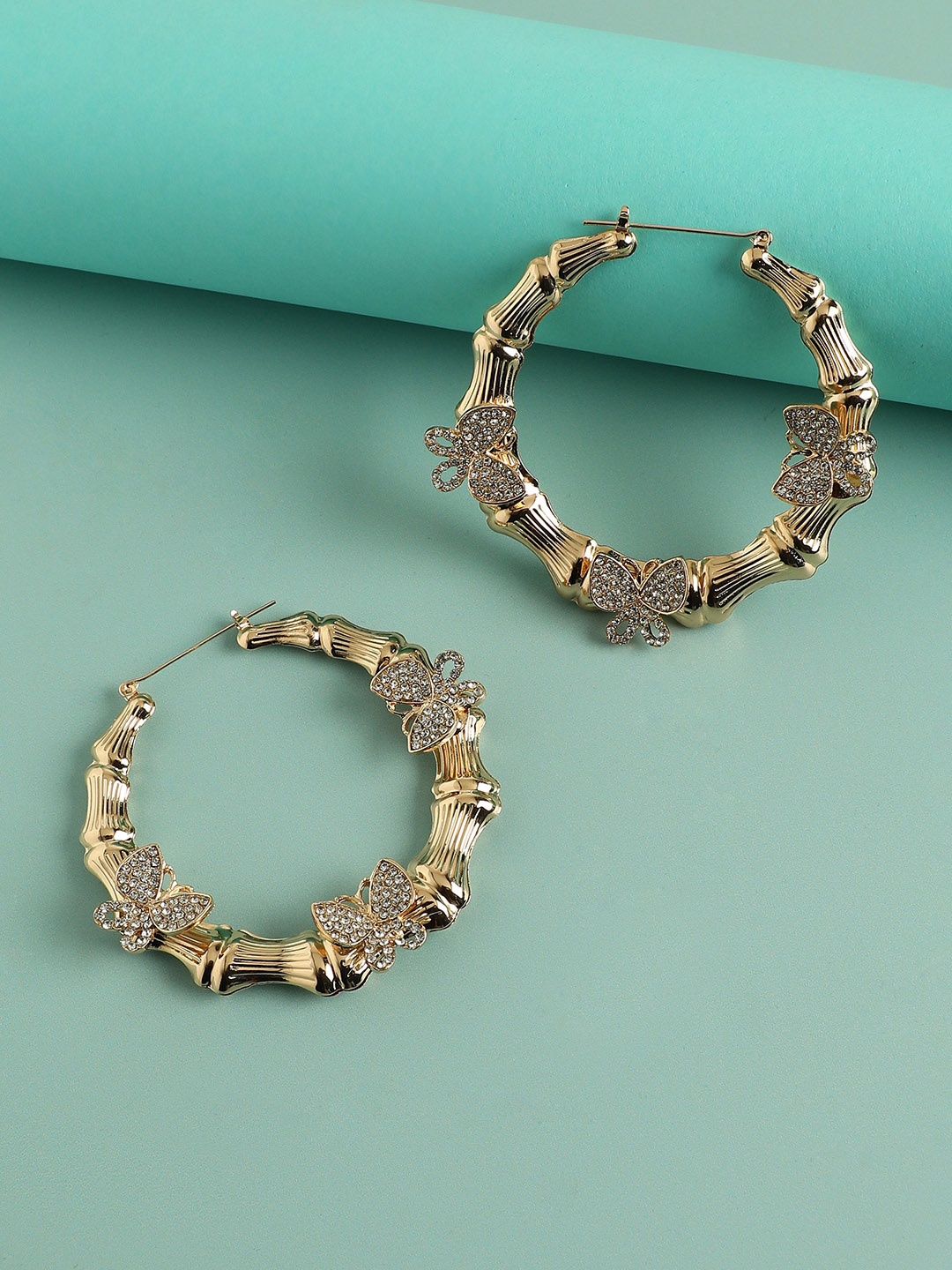 

SOHI Gold-Plated Artificial Stones Circular Hoop Earrings