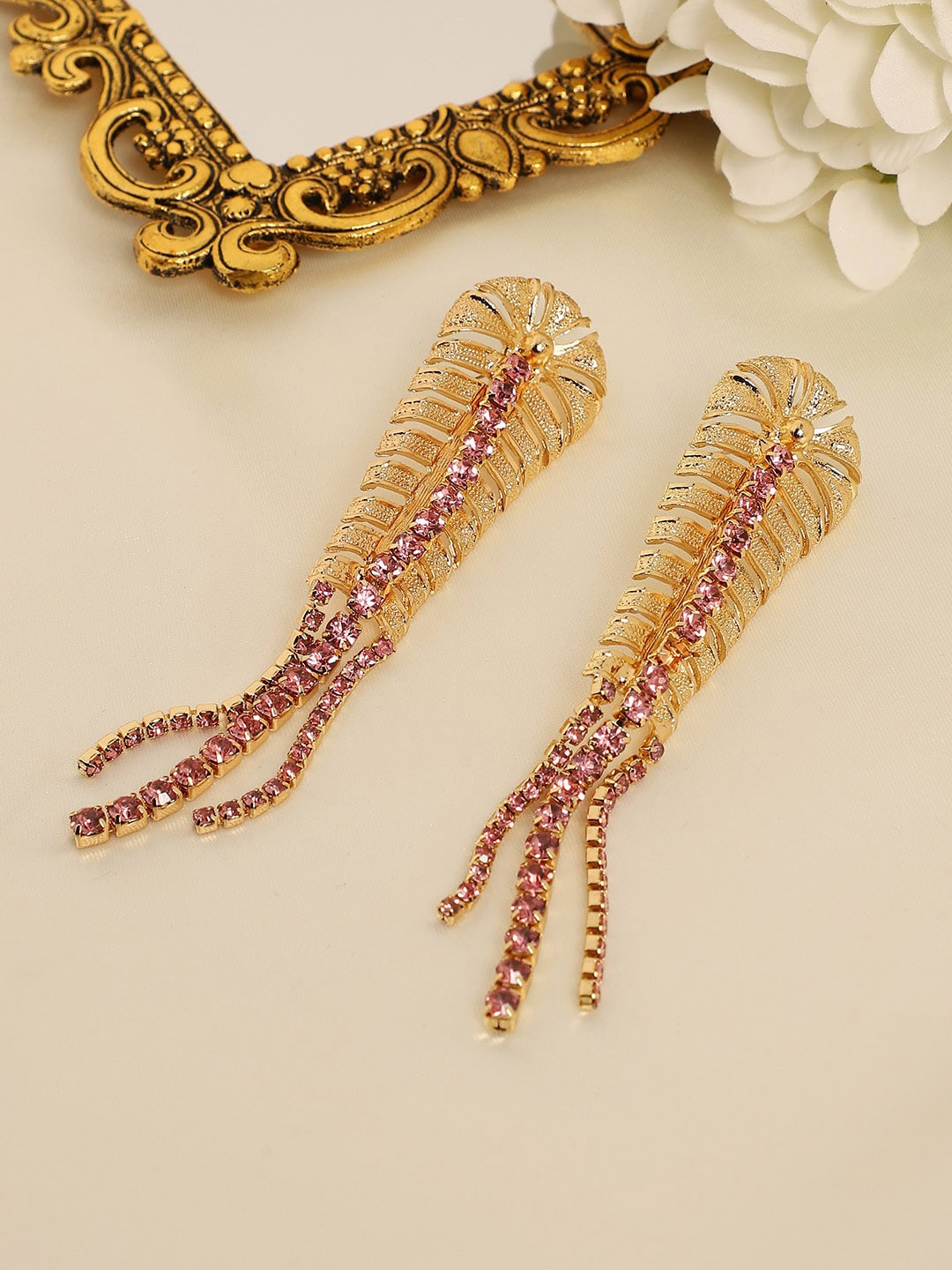

SOHI Gold-Plated Artificial Stones Leaf Shaped Drop Earrings