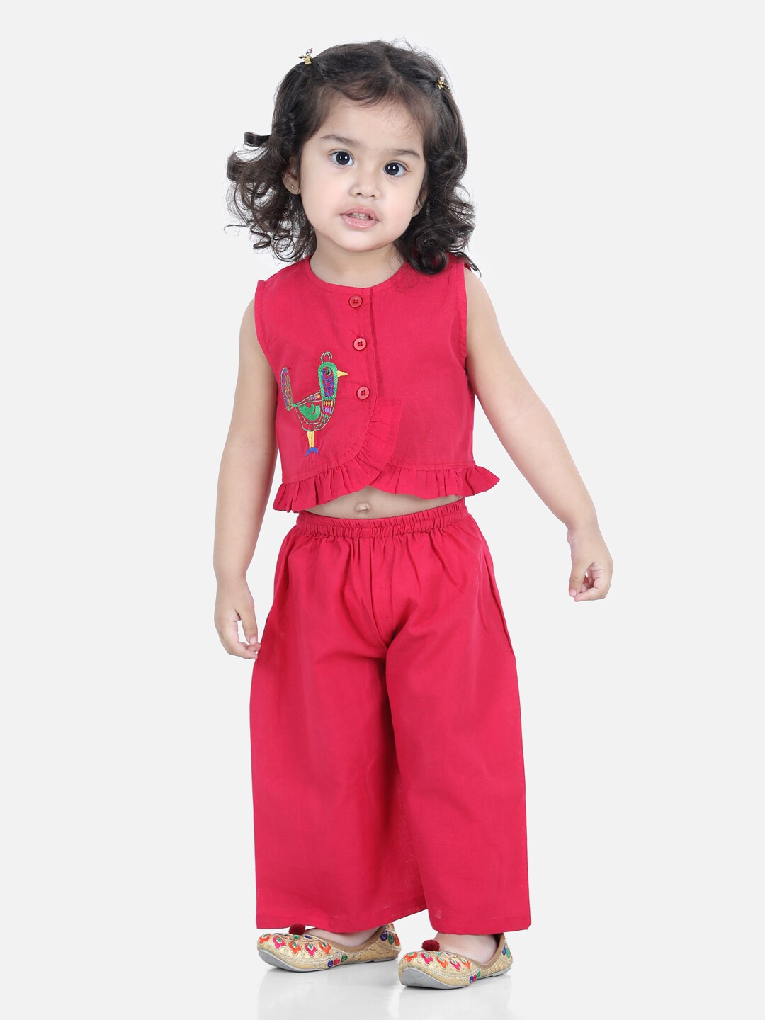 

BownBee Girls Embroidered Pure Cotton Top With Palazzos, Pink