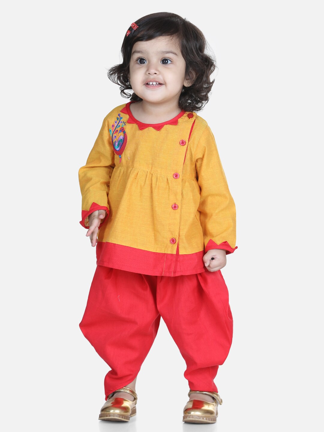 

BownBee Girls Embroidery Top with Dhoti Pants, Yellow