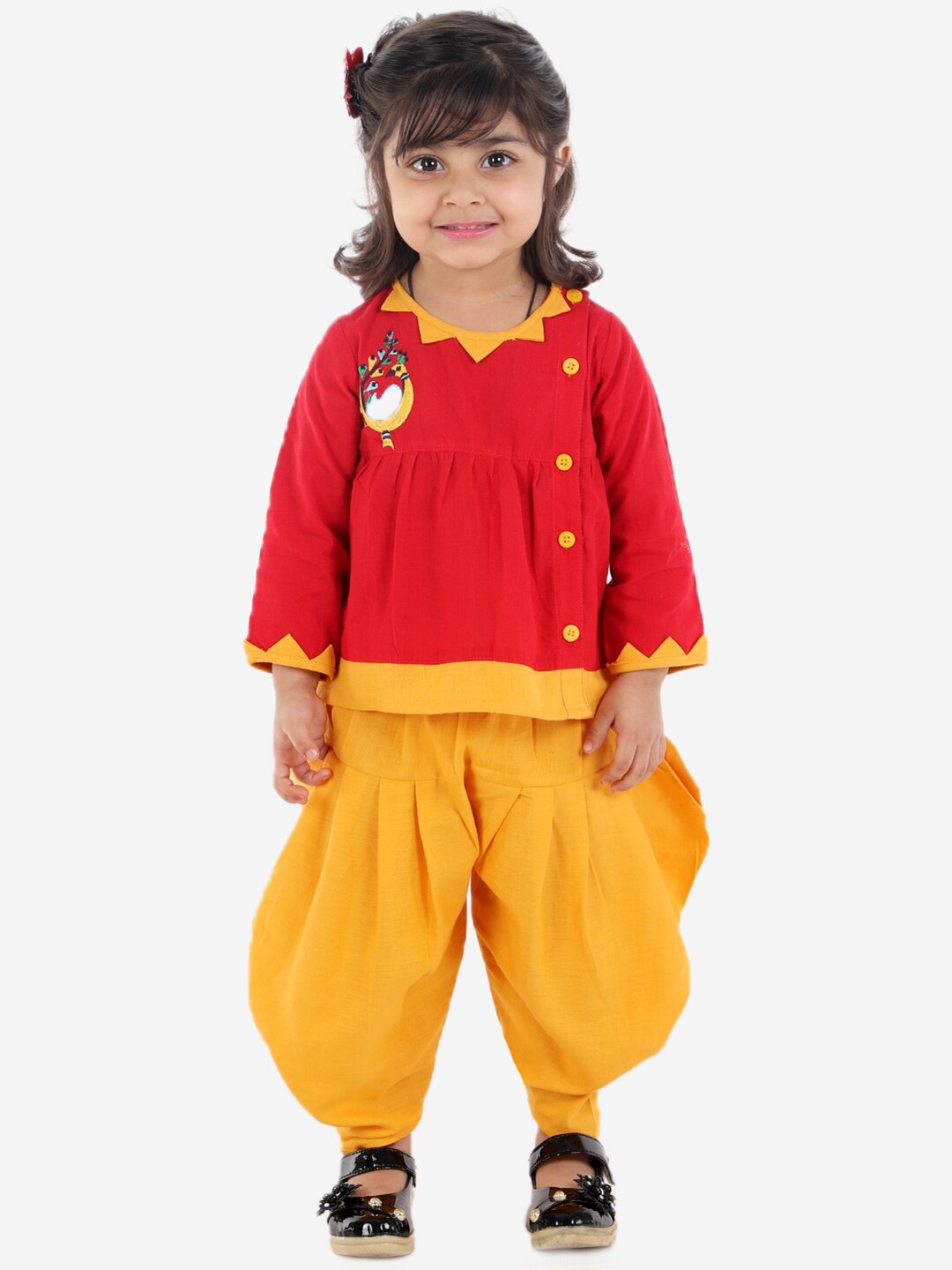 

BownBee Girls Printed Top with Dhoti Pants, Red