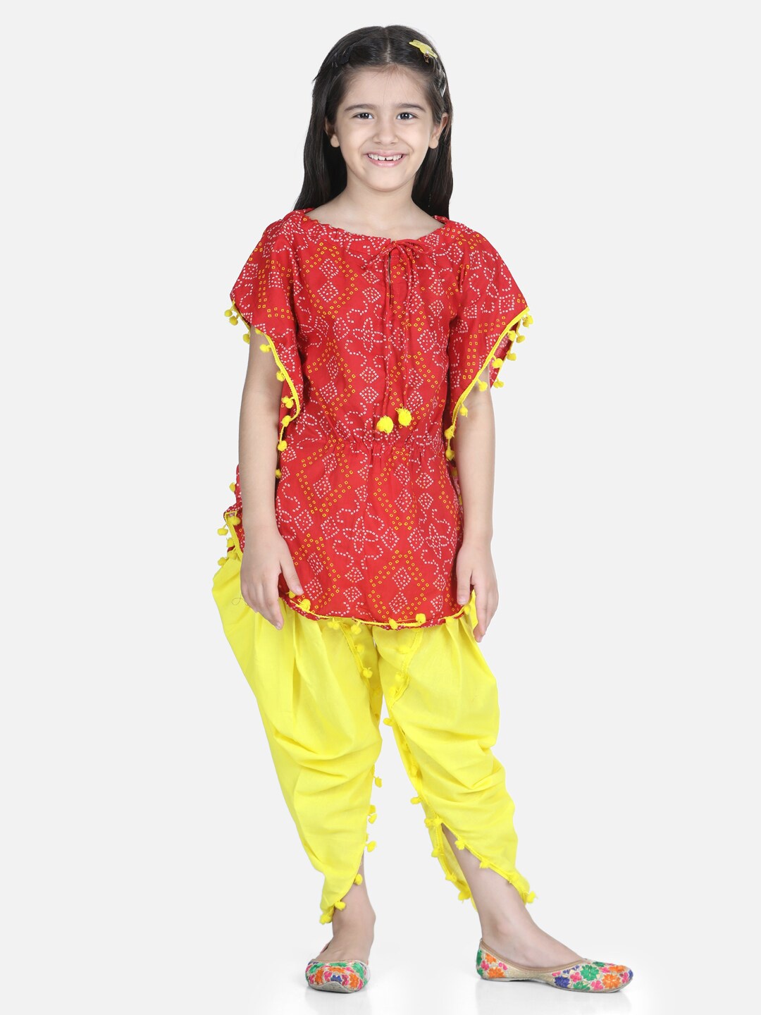 

BownBee Girls Printed Top with Dhoti Pants, Red